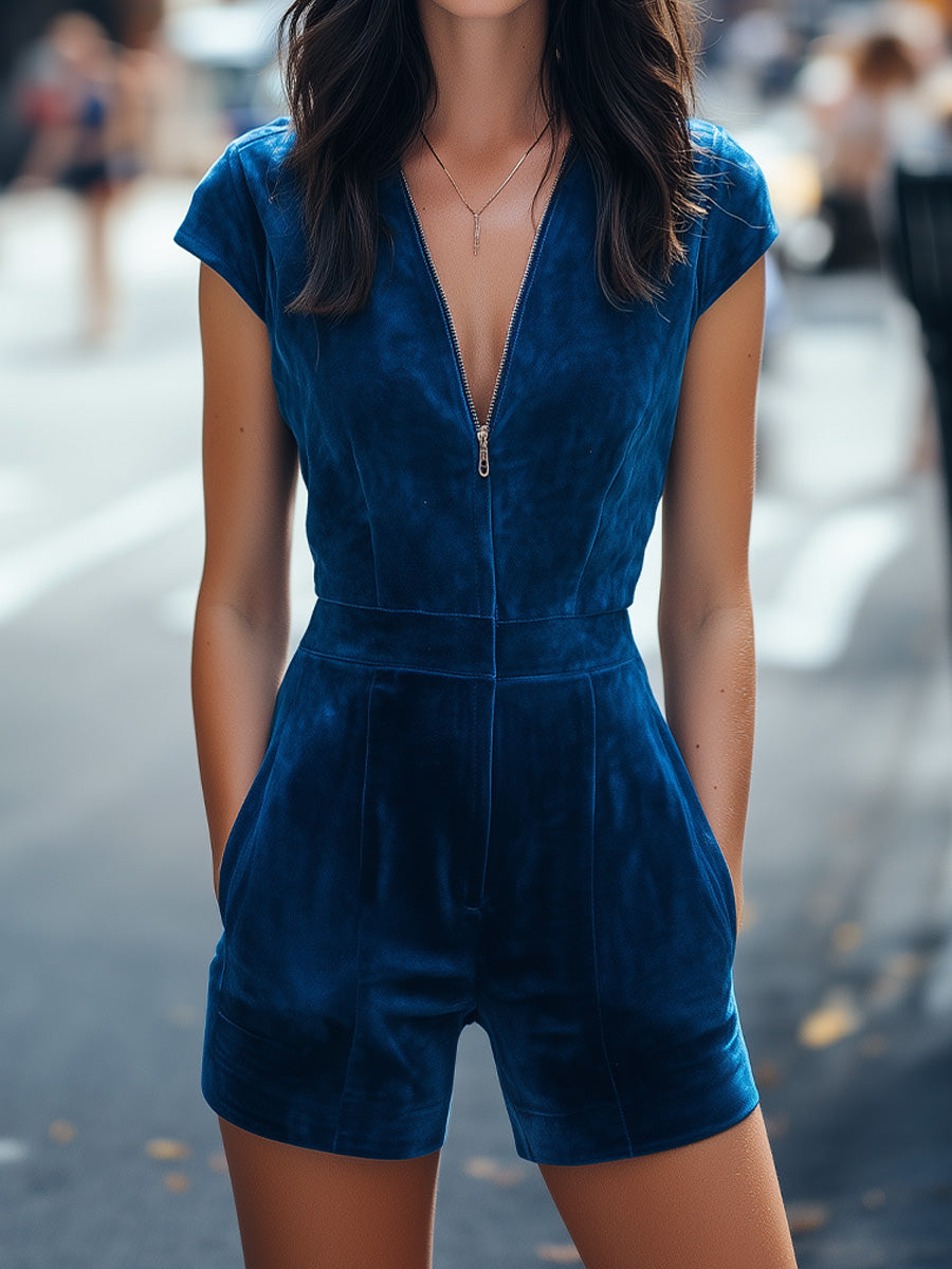 Stylish Zipper-Front Romper