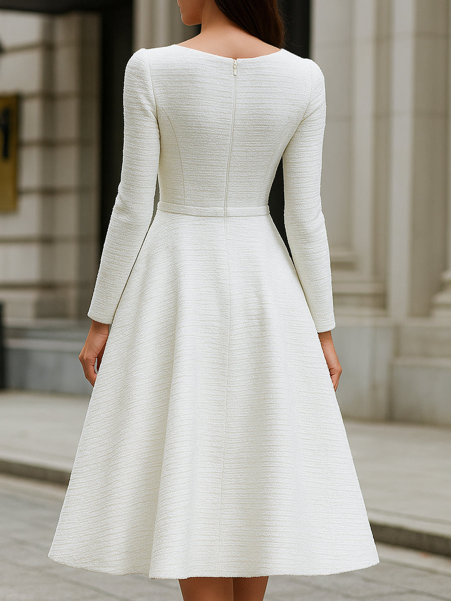Ivory Tweed Square Neck Midi Dress