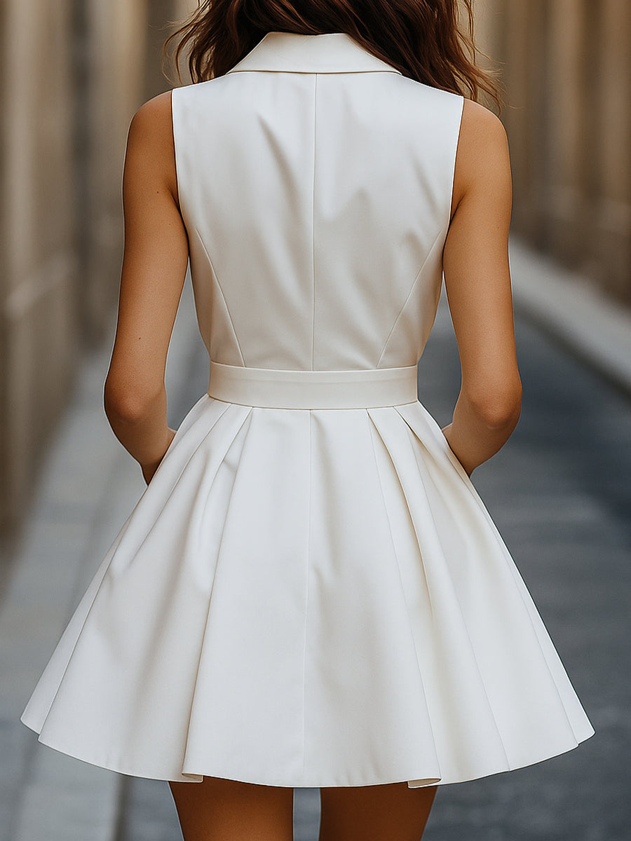 White Pleated Mini Shirt Dress