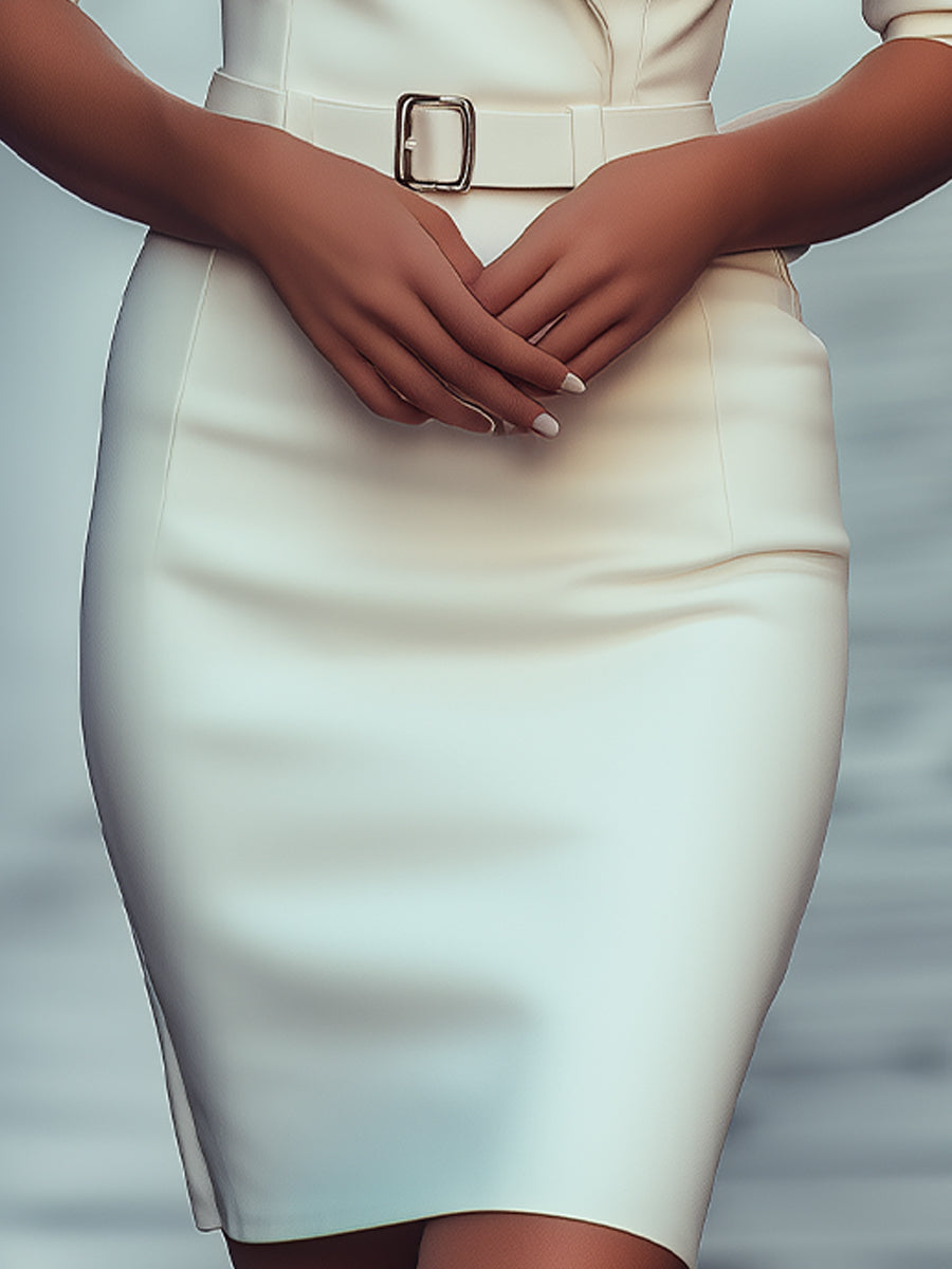 Sophisticated White Tailored Blazer Dress with Belt