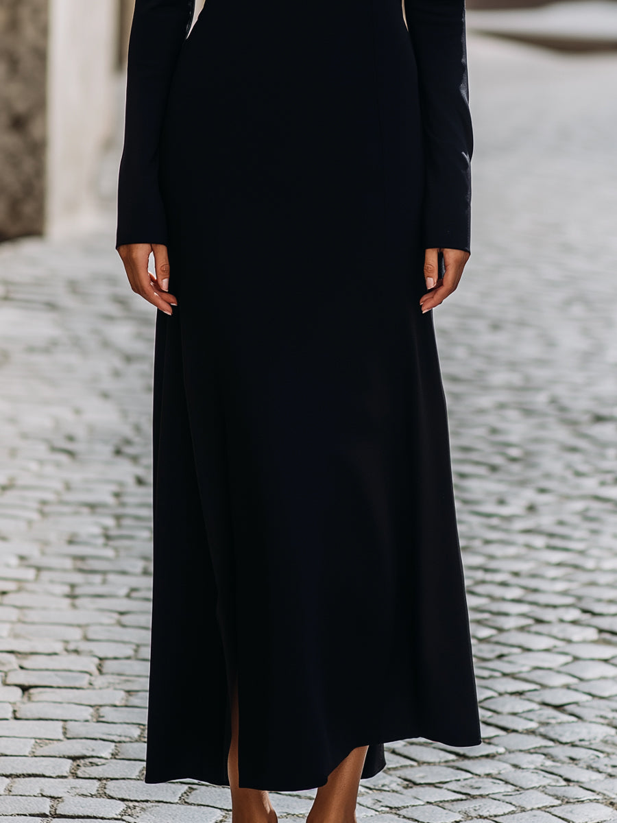 Midnight Noir Gown With Lilac Off-Shoulder Draping