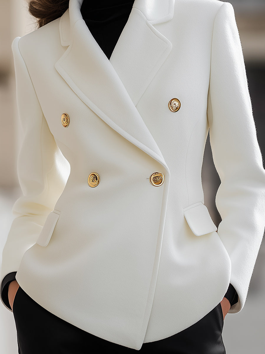 Wool-Blend Double-Breasted Blazer With Gold Buttons