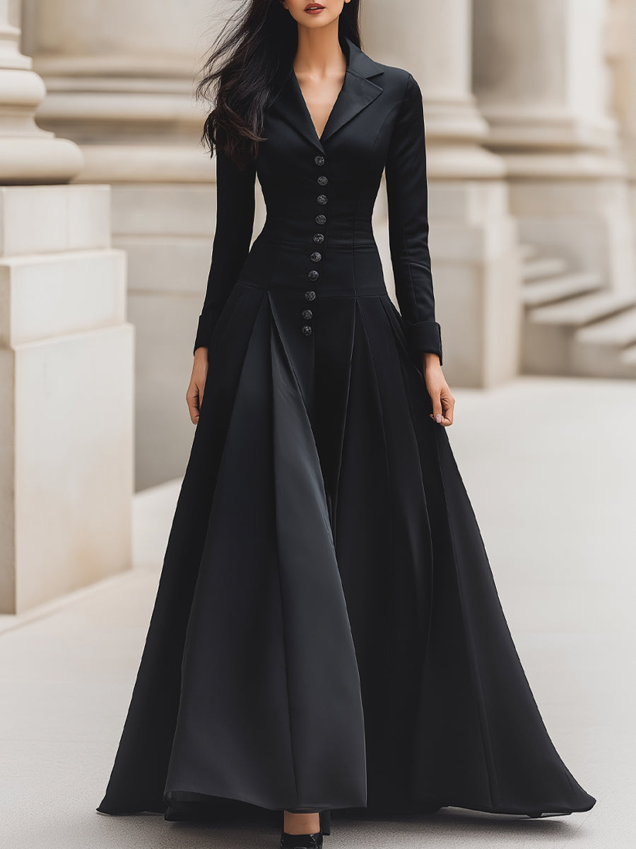 Elegant Button Front Tailored Maxi Dress