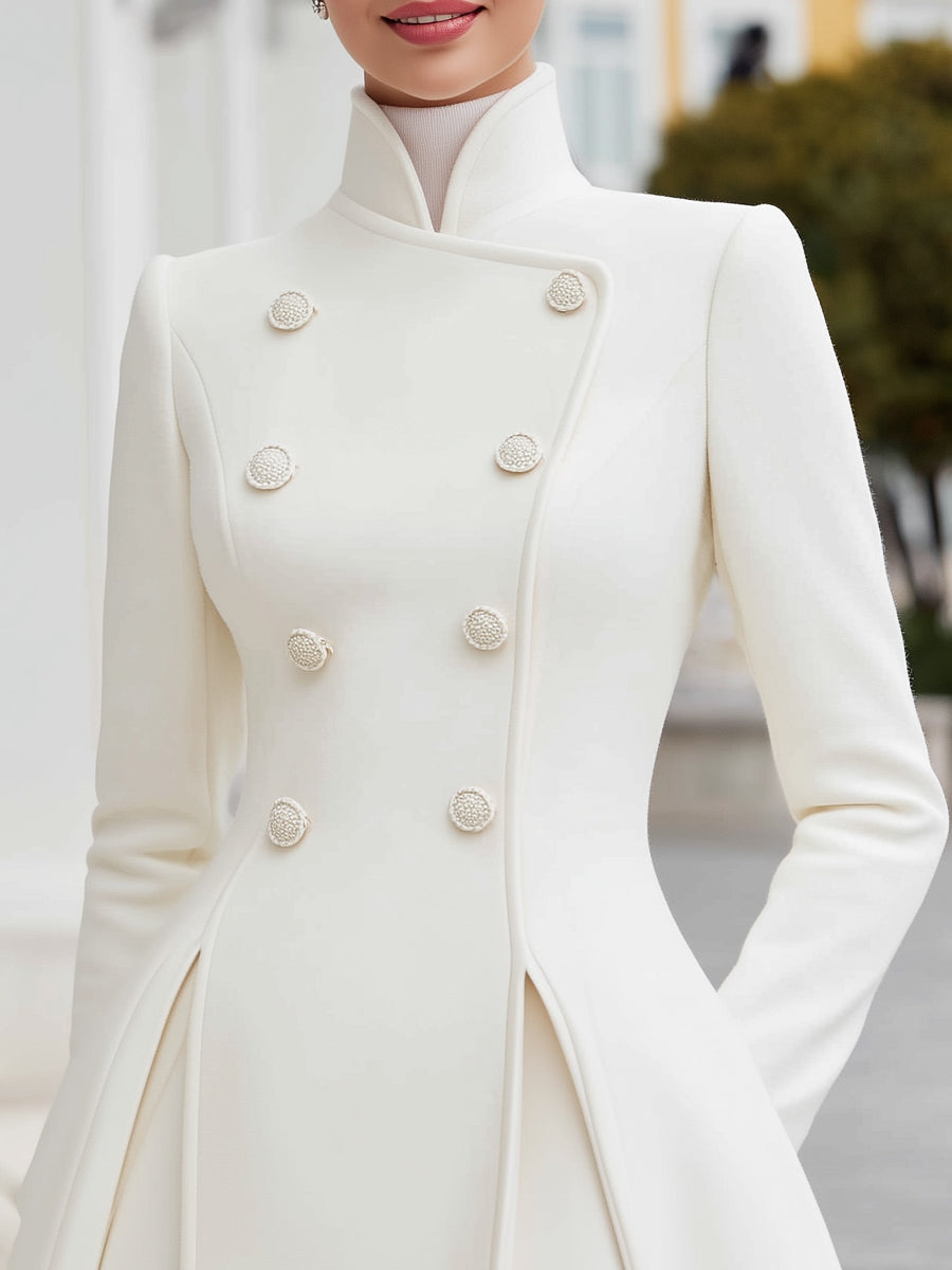 Elegant Double-Breasted Flared A-Line Coat Dress