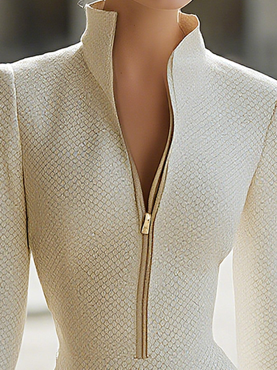 Textured Zipper Hourglass Leather Mini Dress