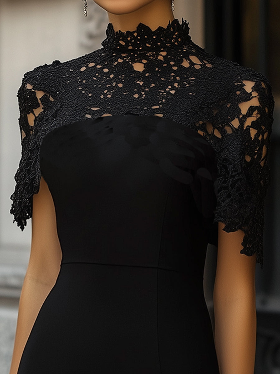 Timeless Black Lace Overlay Cocktail Dress