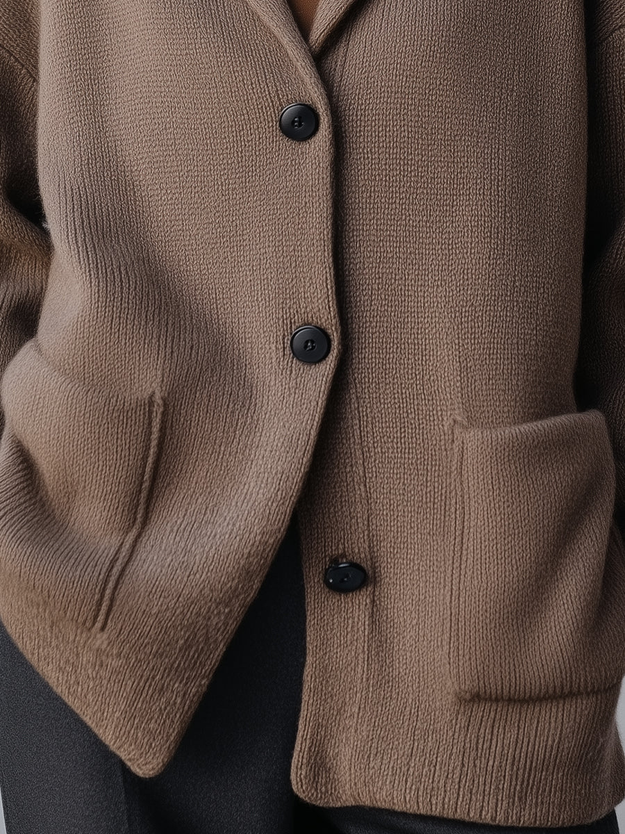 Taupe Shawl Collar Button - Front Knit Cardigan