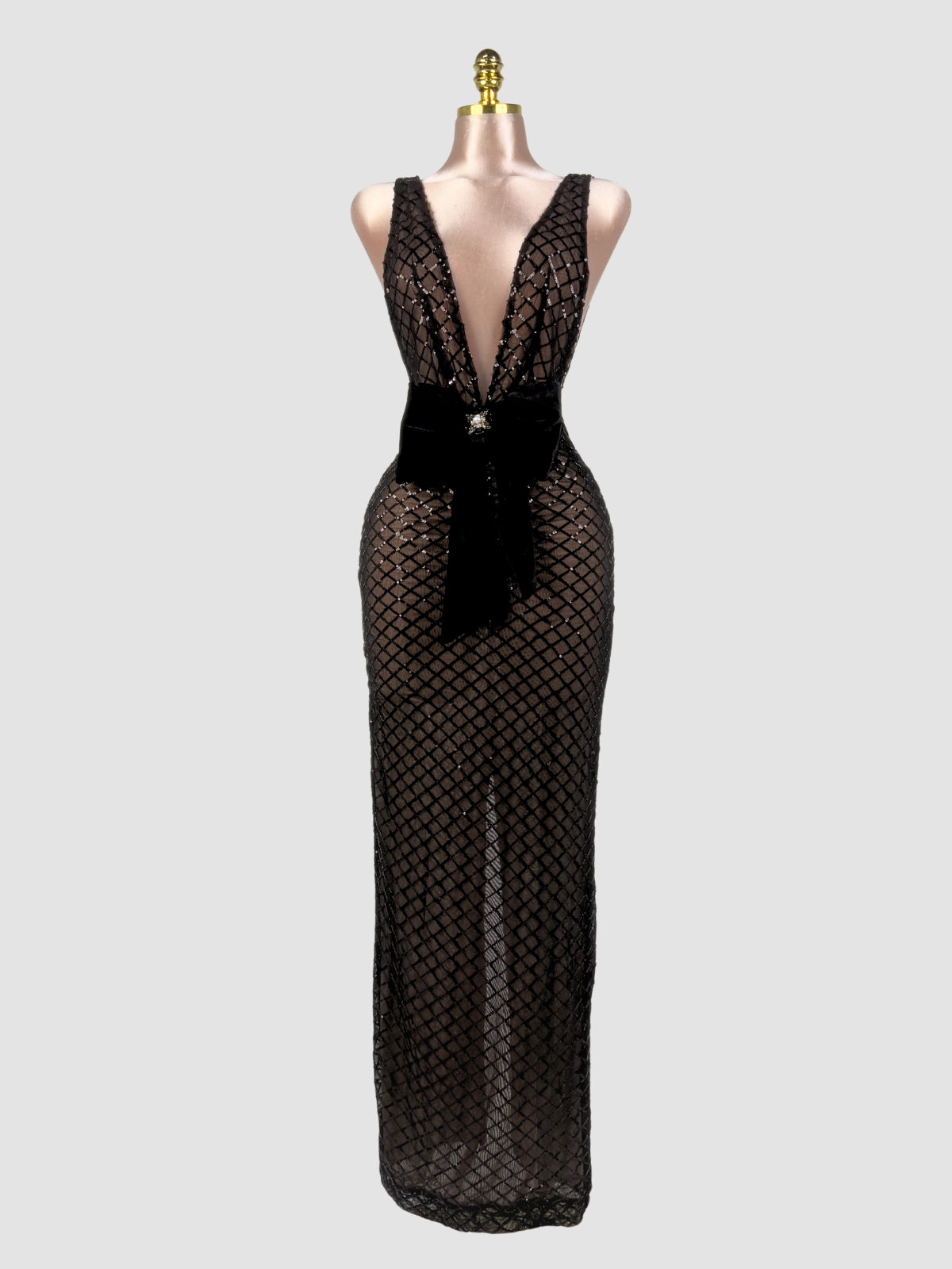 Raziya V Neck Bow Sequin Maxi Dress