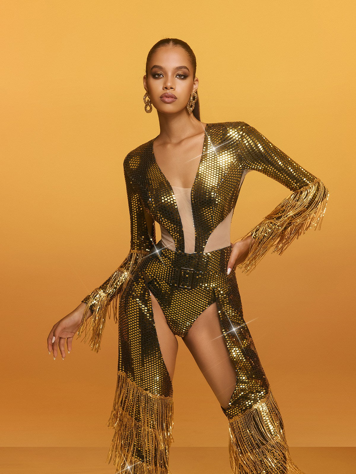 Relena Cutout Sequin Fringe Jumpsuit