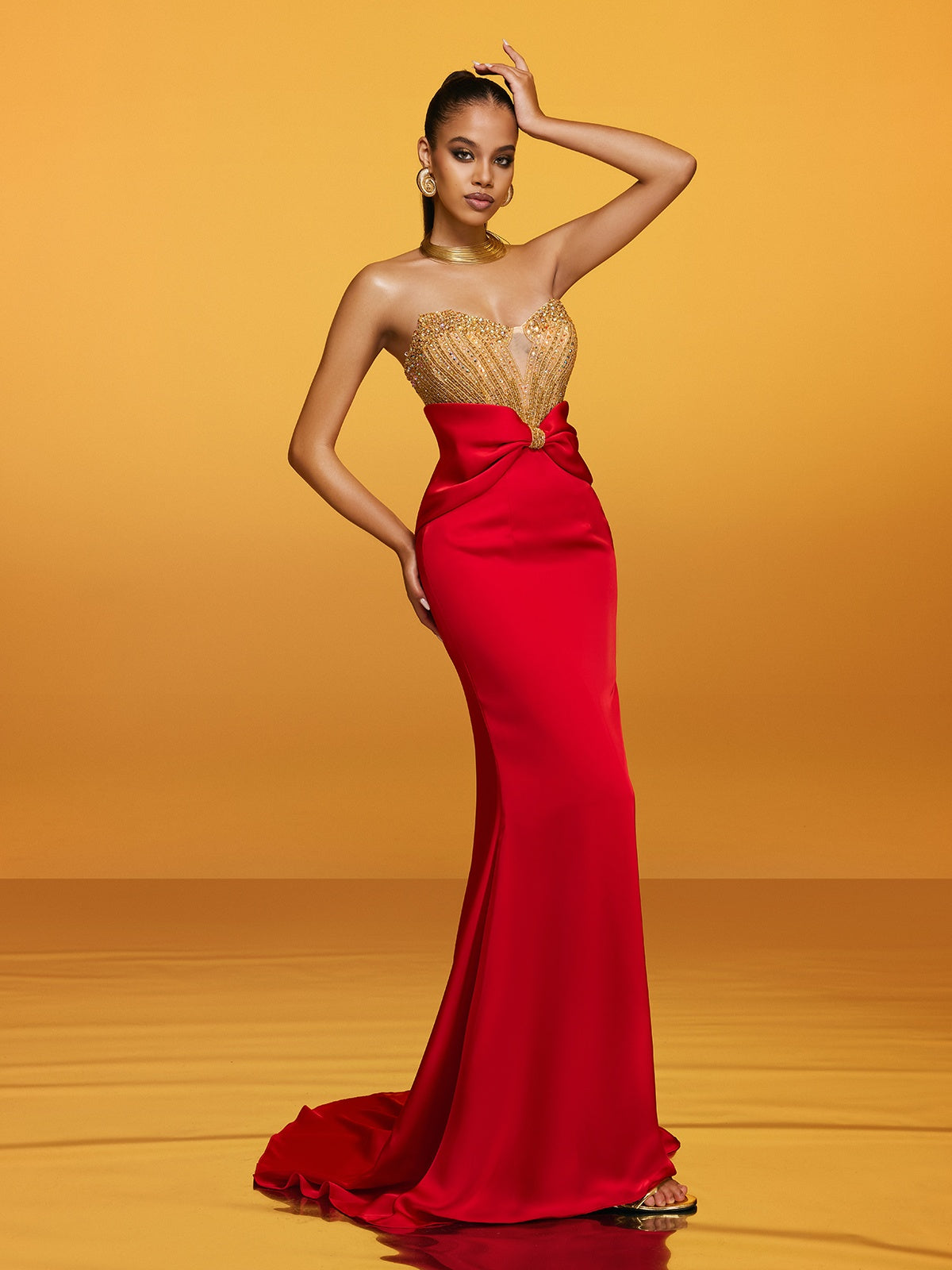Renato Strapless Bow Satin Maxi Dress