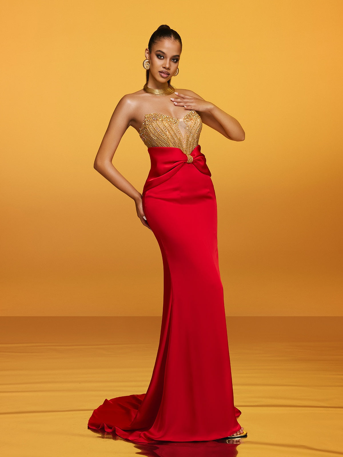 Renato Strapless Bow Satin Maxi Dress