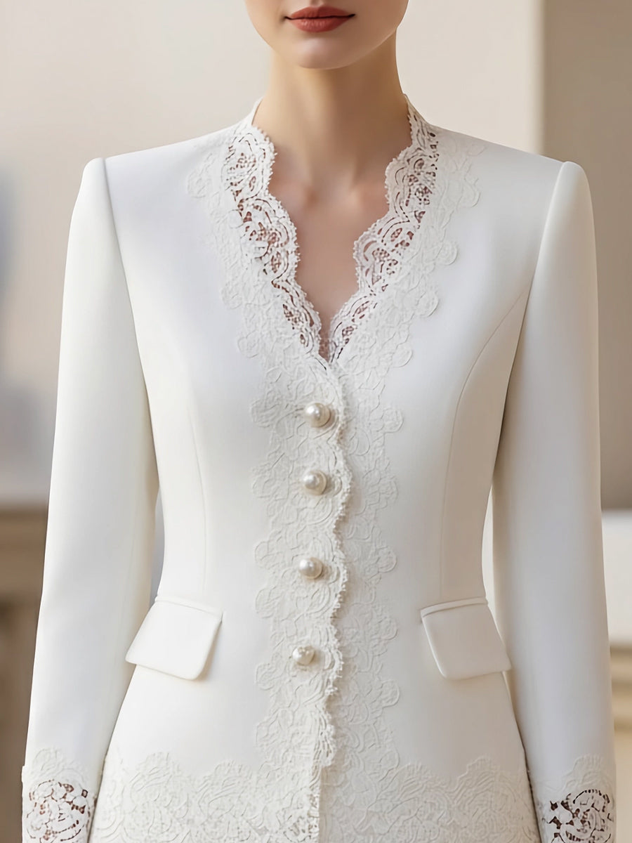 Pearl Button Lace-Trimmed Blazer