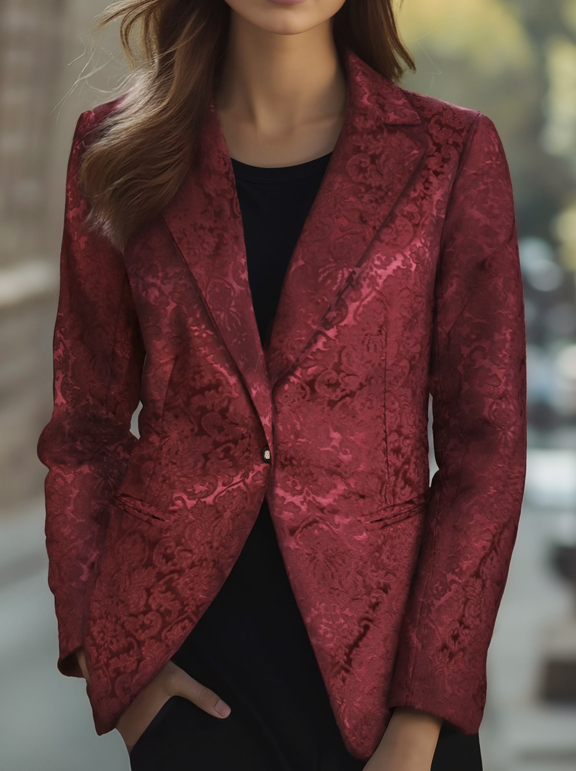 Noble Burgundy Jacquard Satin Blazer
