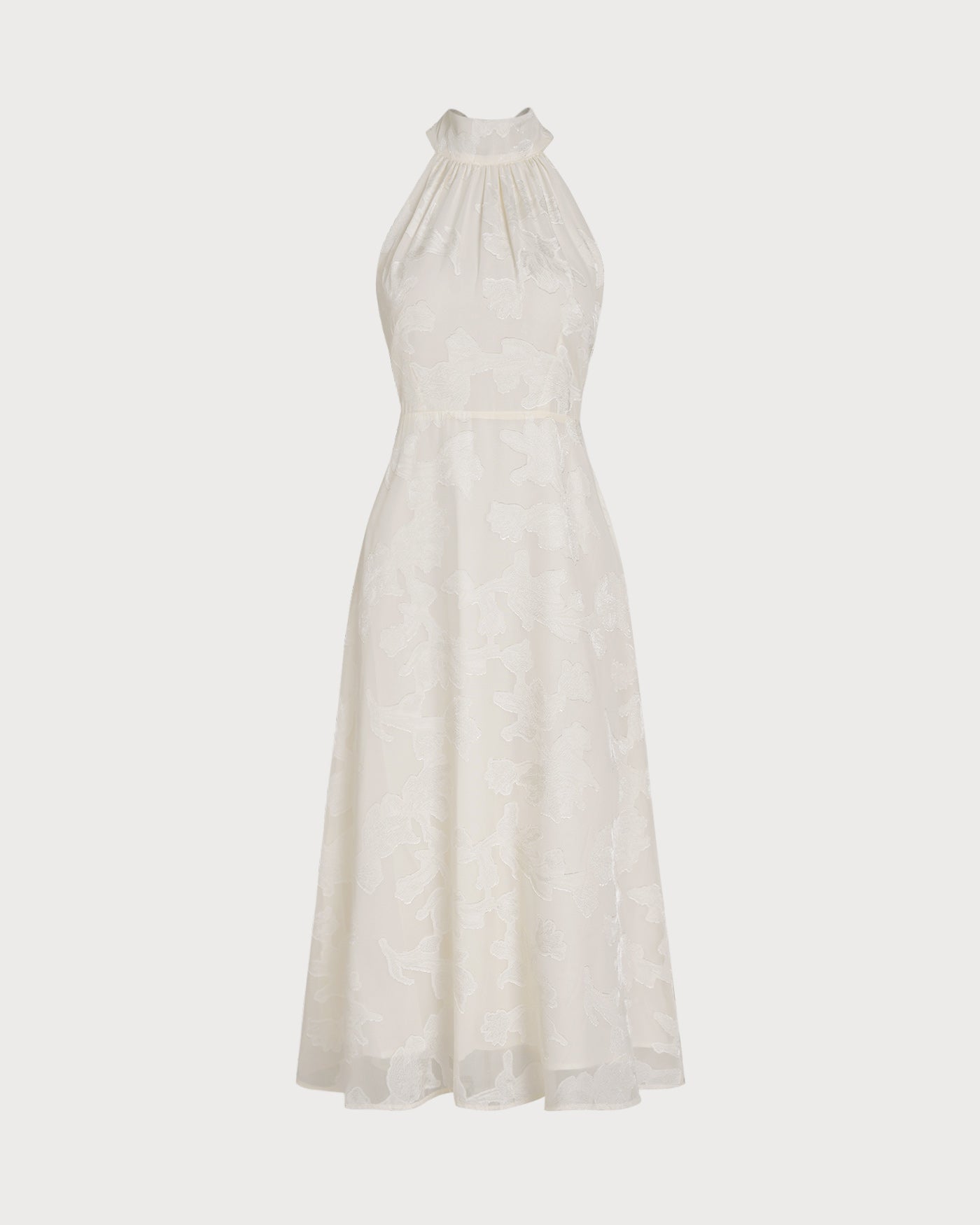 Beige Halter Floral Midi Dresses