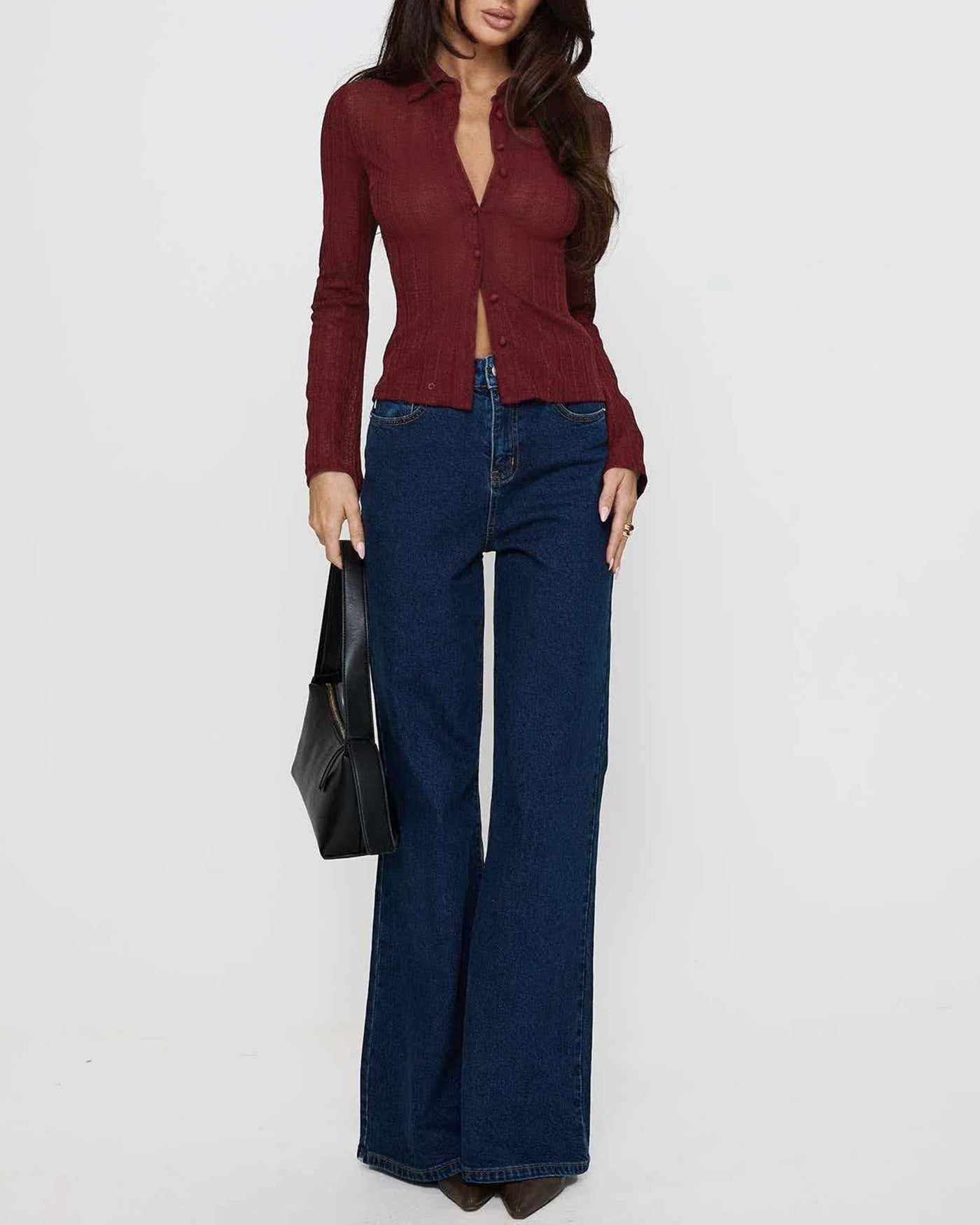 Wine Red See Through Shirt