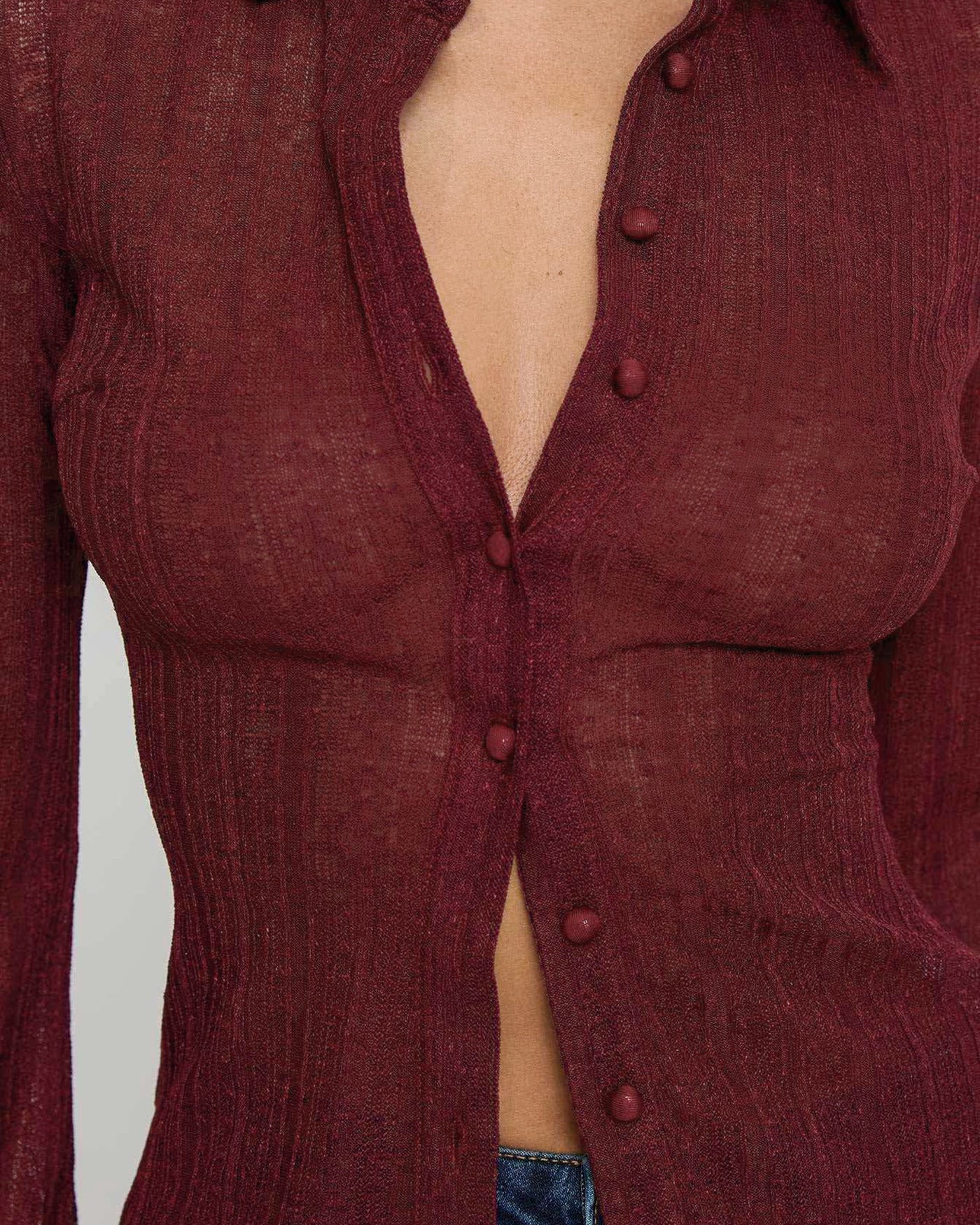Wine Red See Through Shirt