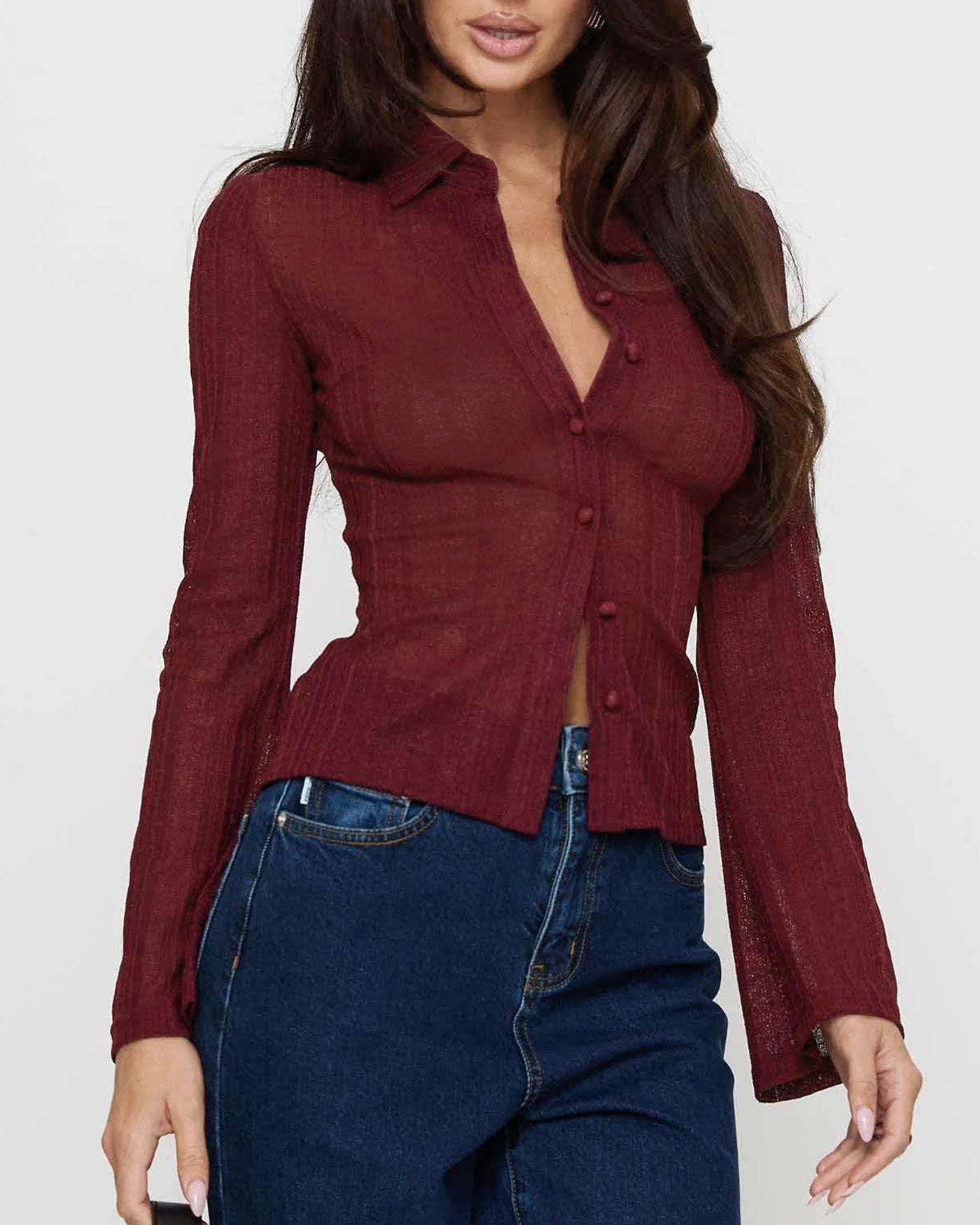 Wine Red See Through Shirt