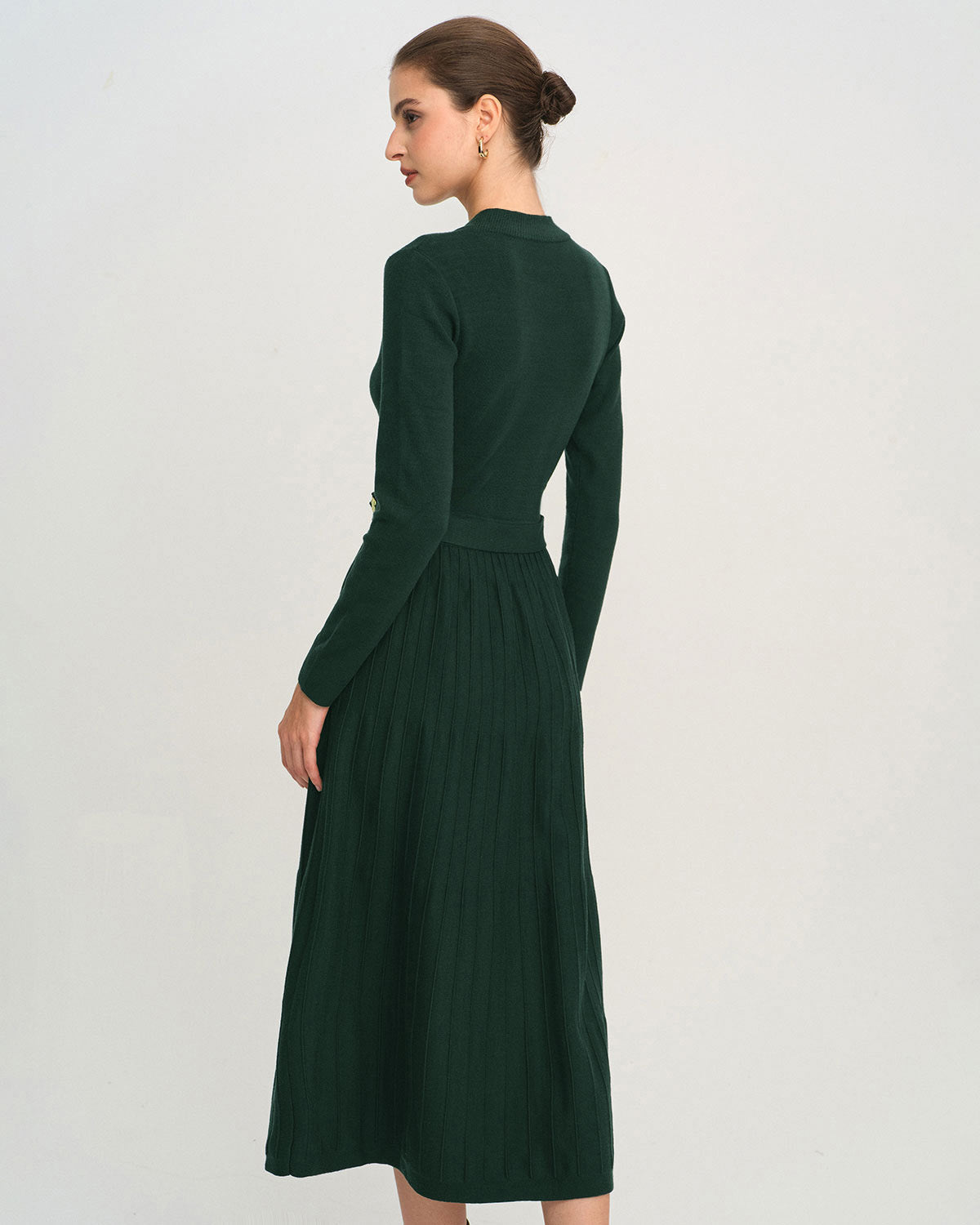 Green Round Neck A-Line Sweater Dress