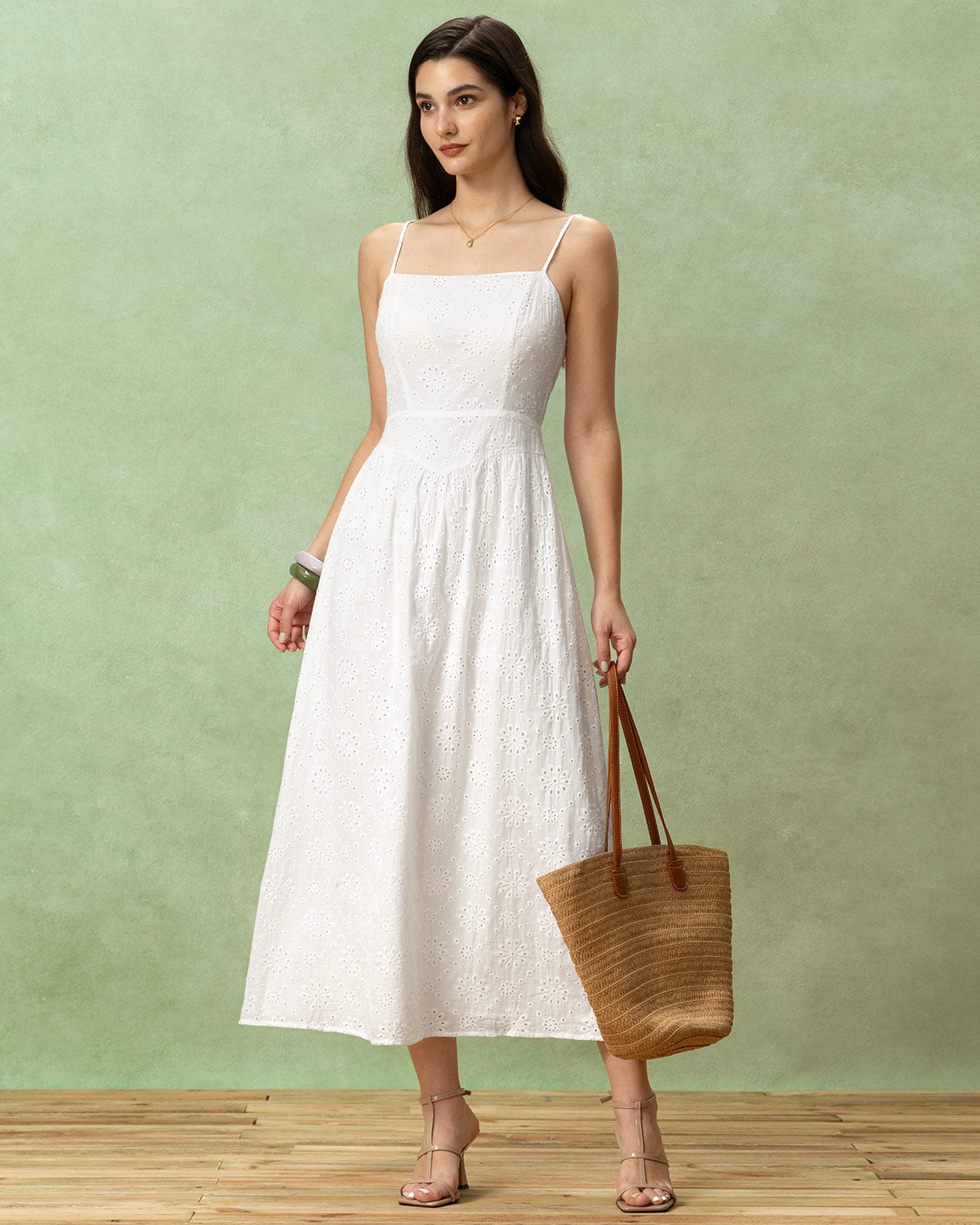 White Embroidery Slip Maxi Dress