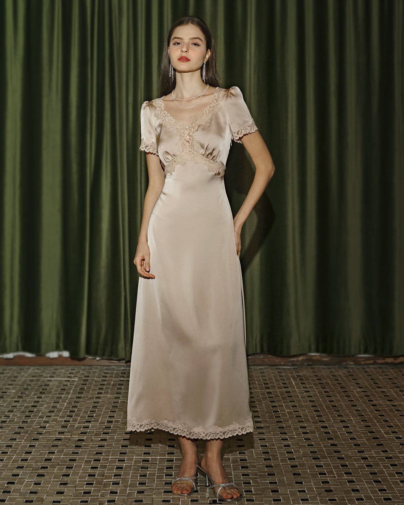 Apricot Lace Tunic Maxi Dresses