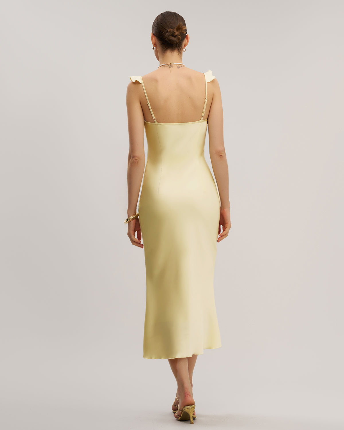 Yellow V Neck Ruffle Mermaid Midi Dress