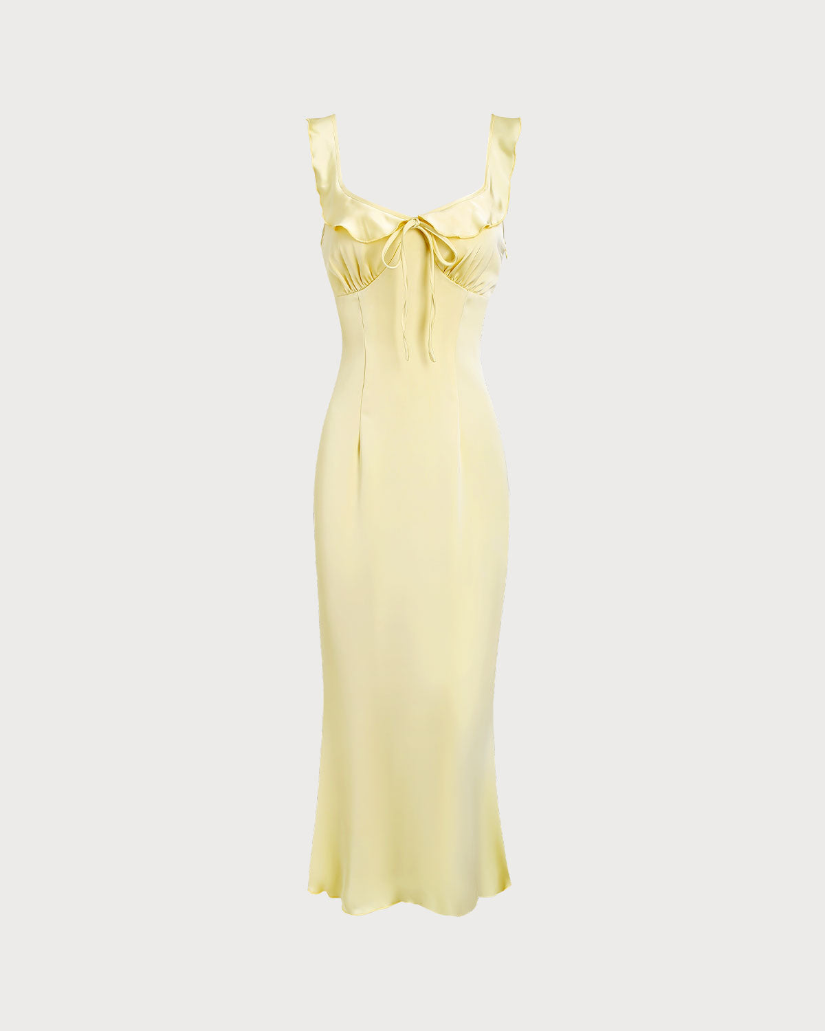 Yellow V Neck Ruffle Mermaid Midi Dress