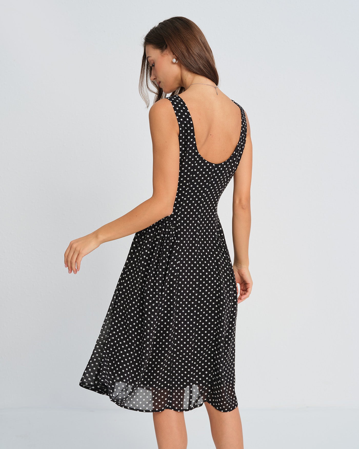 Black Polka Dot Chiffon Midi Dress