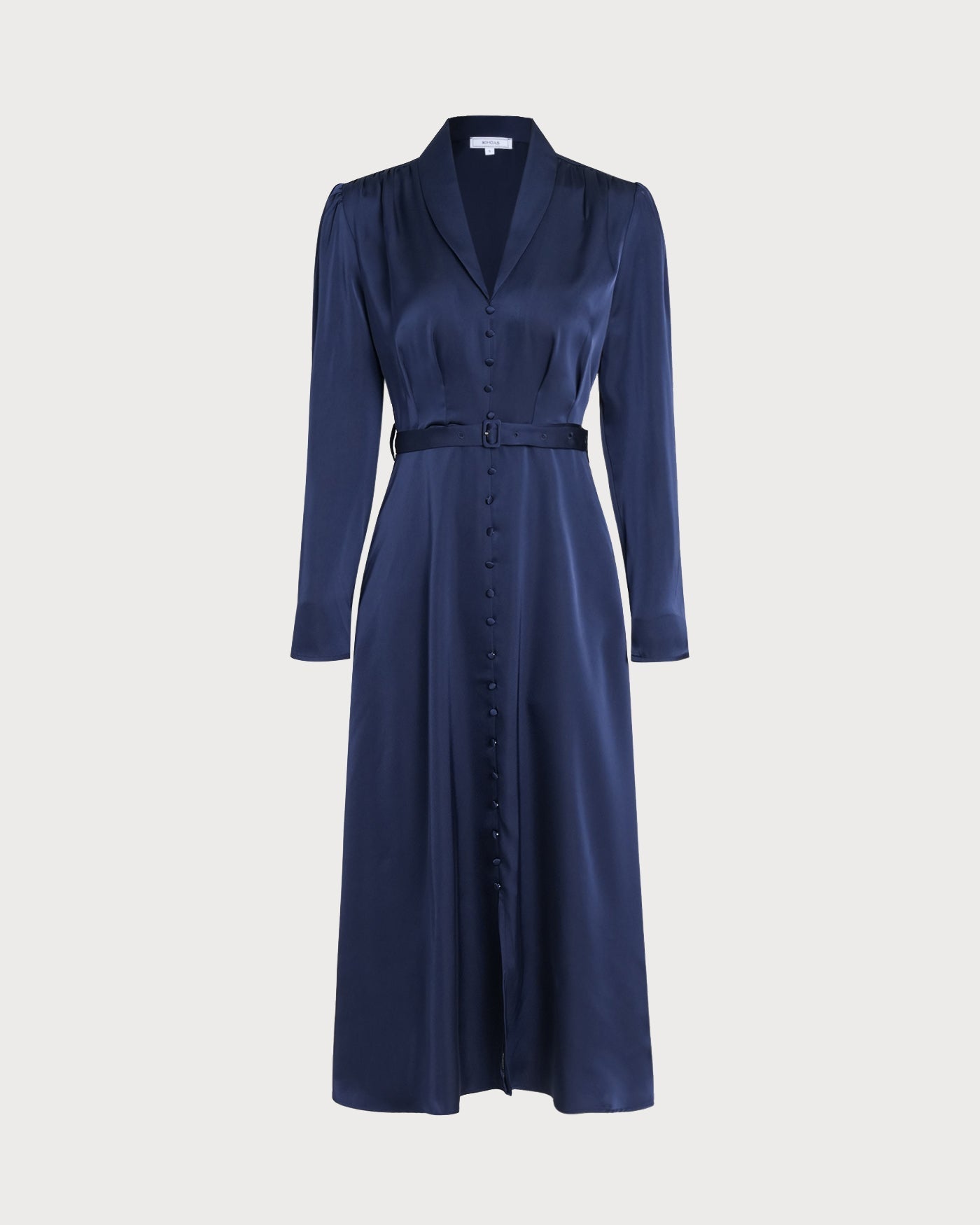 Navy Collar Satin Midi Dress