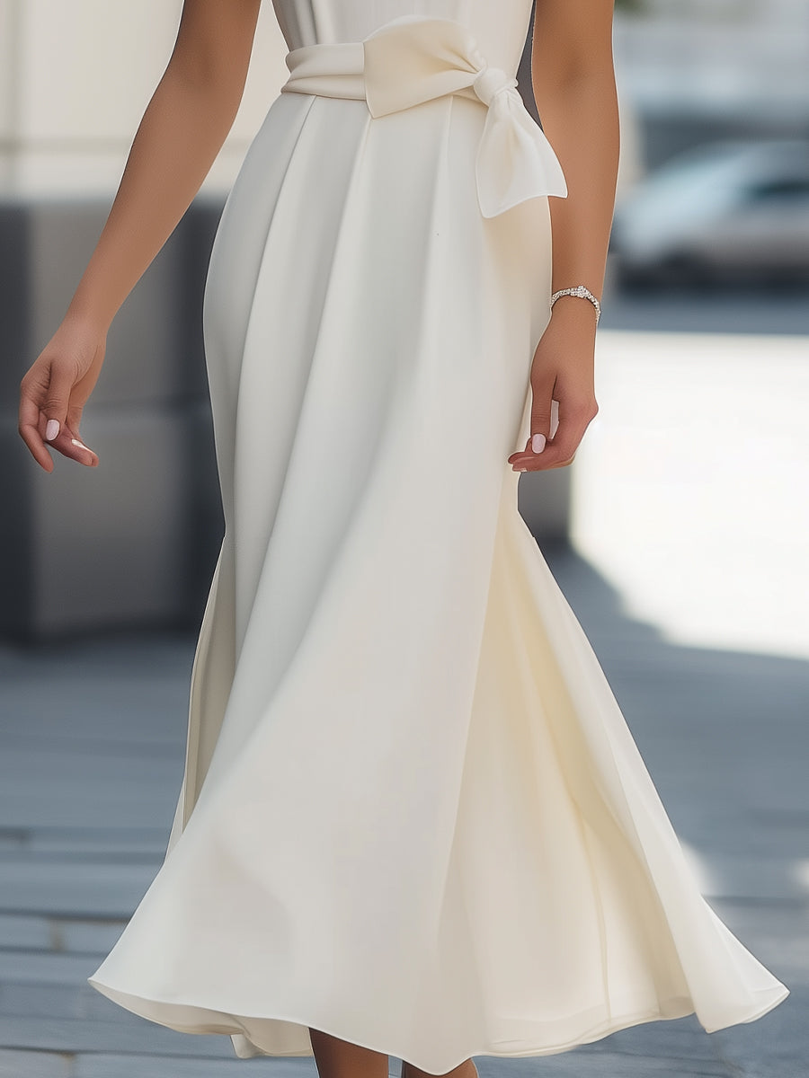 Graceful Chiffon Bow-Tie Midi Dress