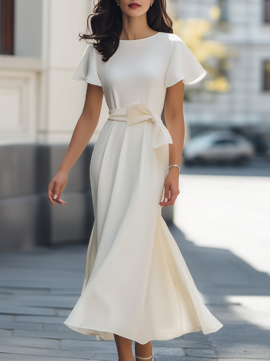 Graceful Chiffon Bow-Tie Midi Dress