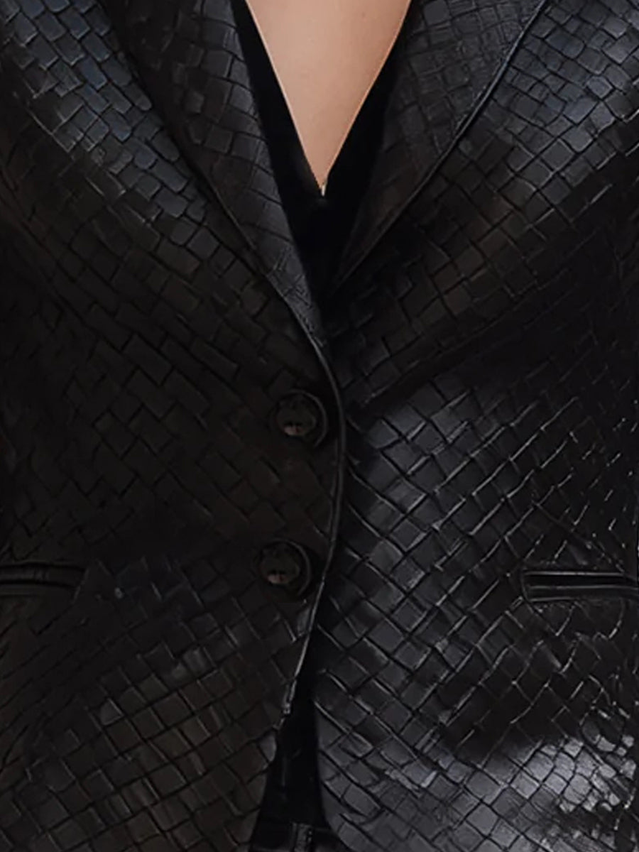 Black Woven Leather Blazer