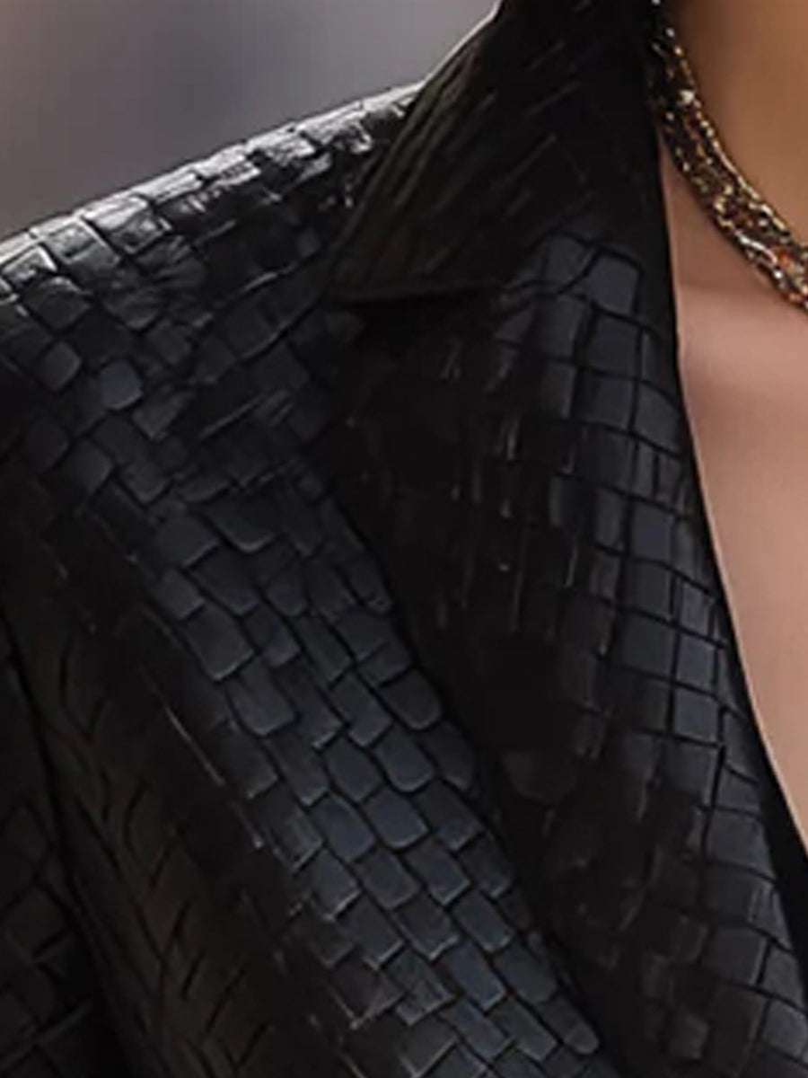 Black Woven Leather Blazer