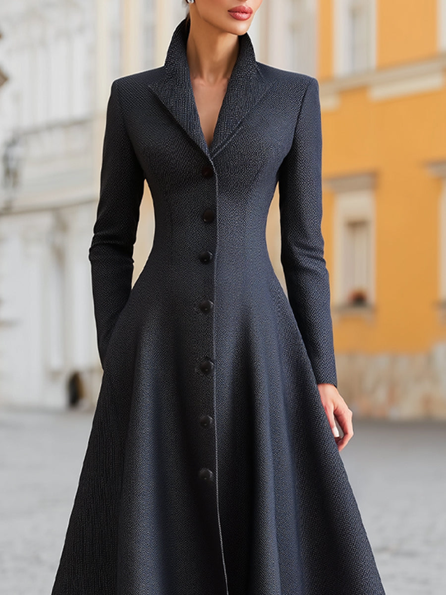 Midnight Elegance Tailored Flare Coat Dress