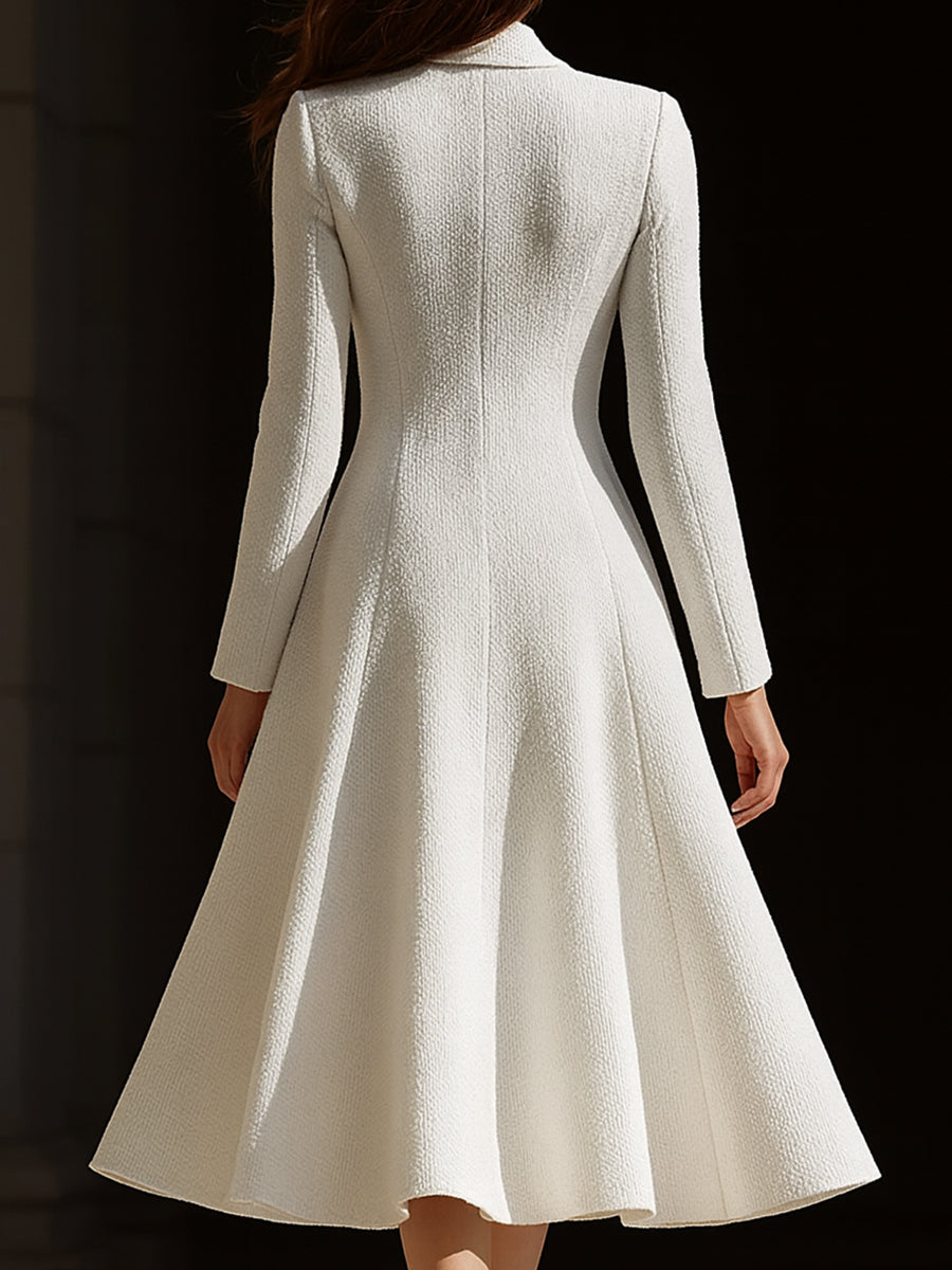 Ivory Tweed Tailored Lapel Midi Dress