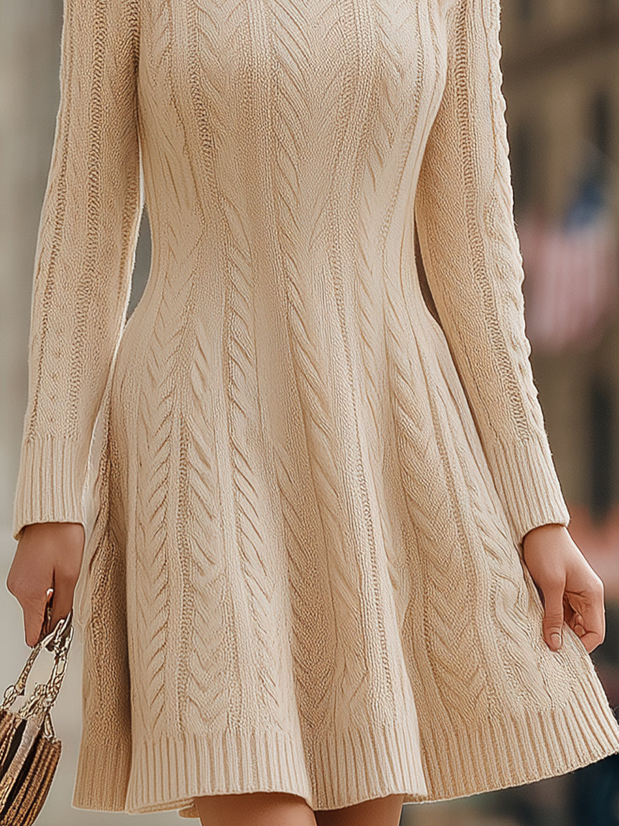 Cozy Elegance Cable Knit Turtleneck Sweater Dress