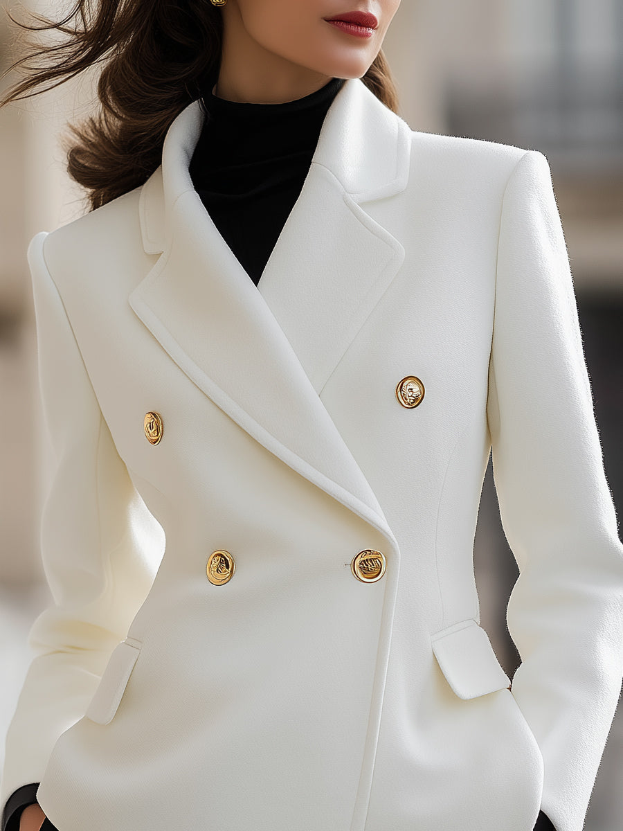 Wool-Blend Double-Breasted Blazer With Gold Buttons