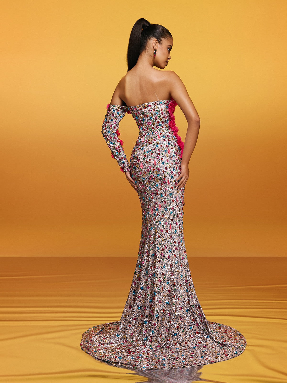 Alythia Off Shoulder Flower Crystal Maxi Dress