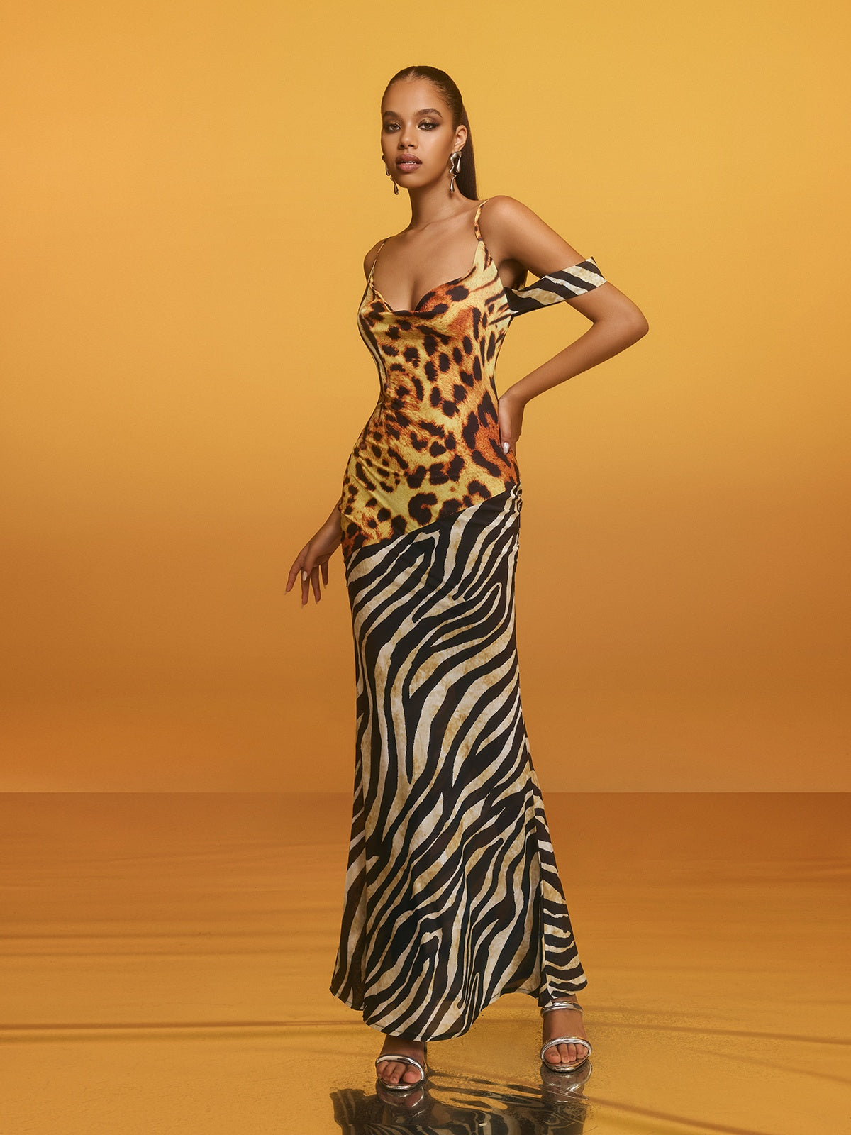 Blyxar Cowl Neck Leopard Maxi Dress