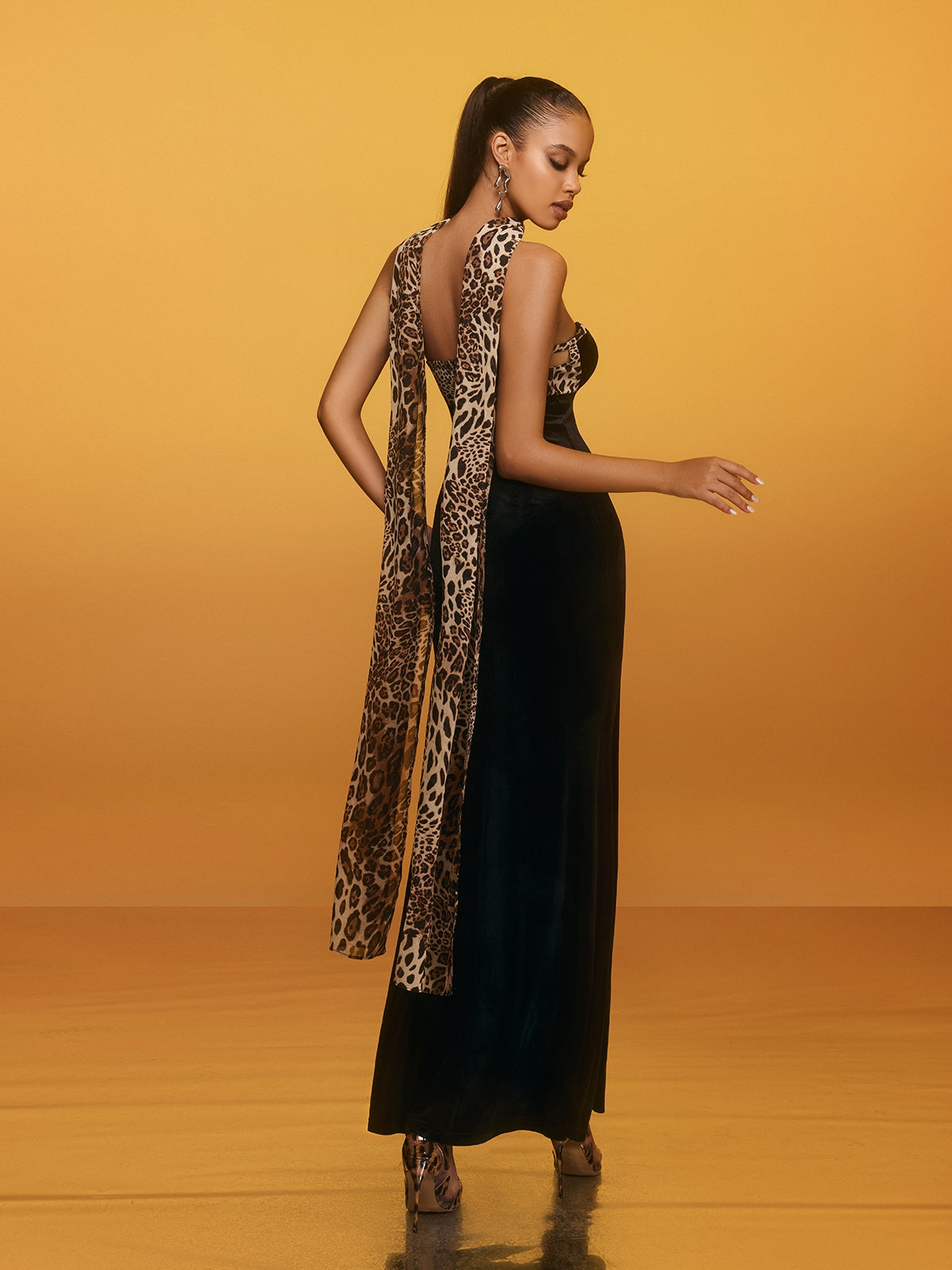 Rawan Strapless Leopard Velvet Maxi Dress