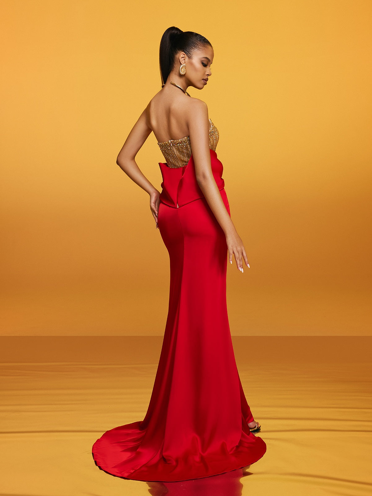 Renato Strapless Bow Satin Maxi Dress