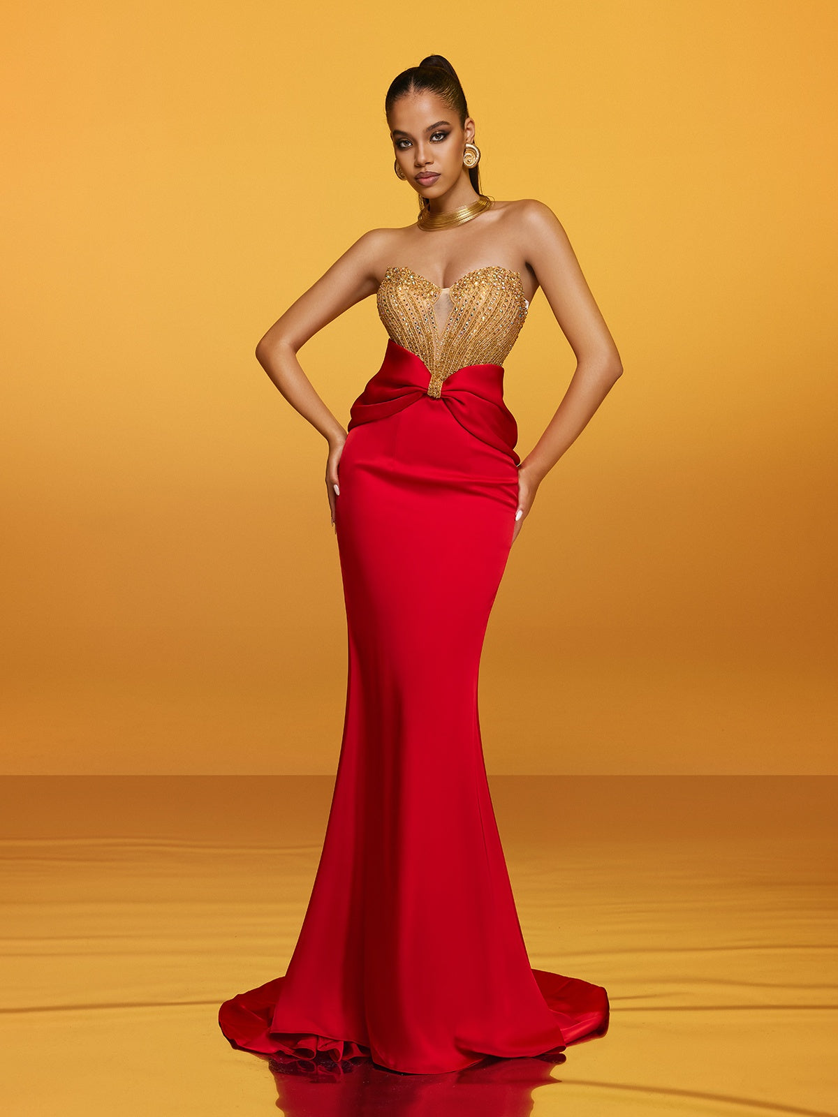 Renato Strapless Bow Satin Maxi Dress