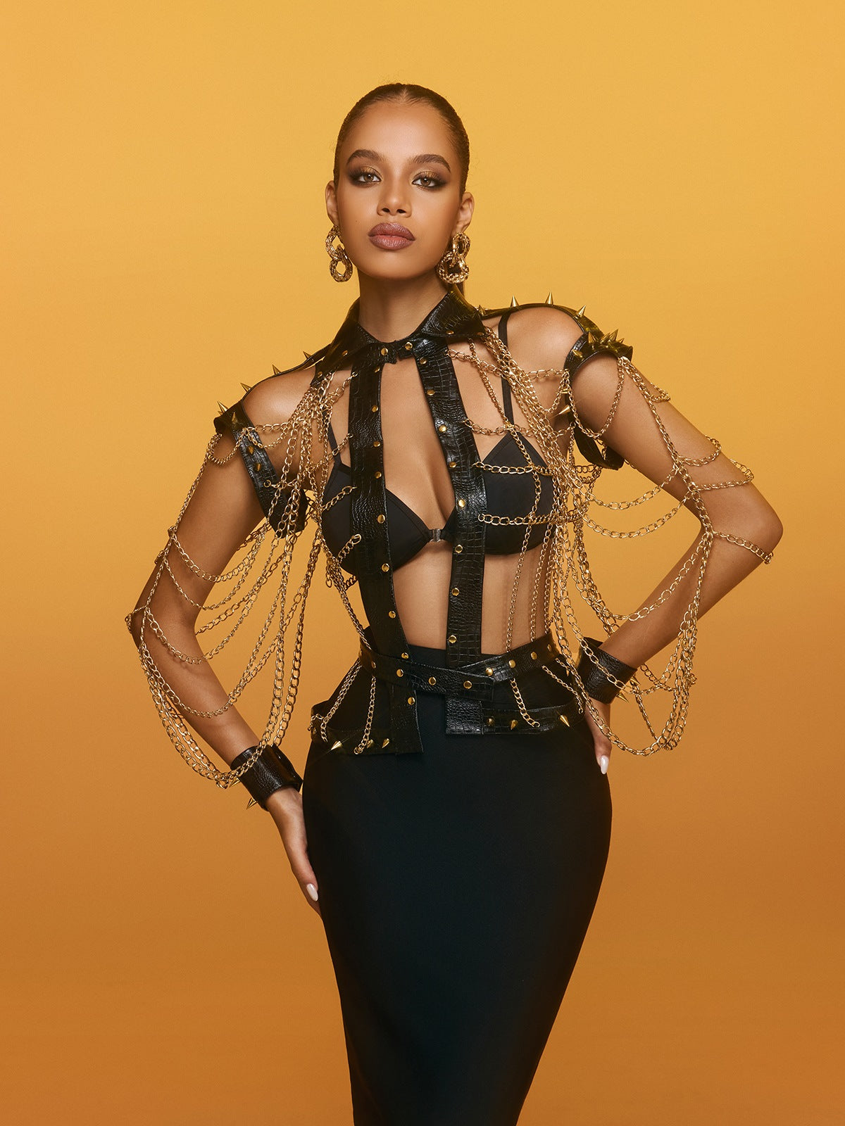 Renaud Spike Leather Chain Top