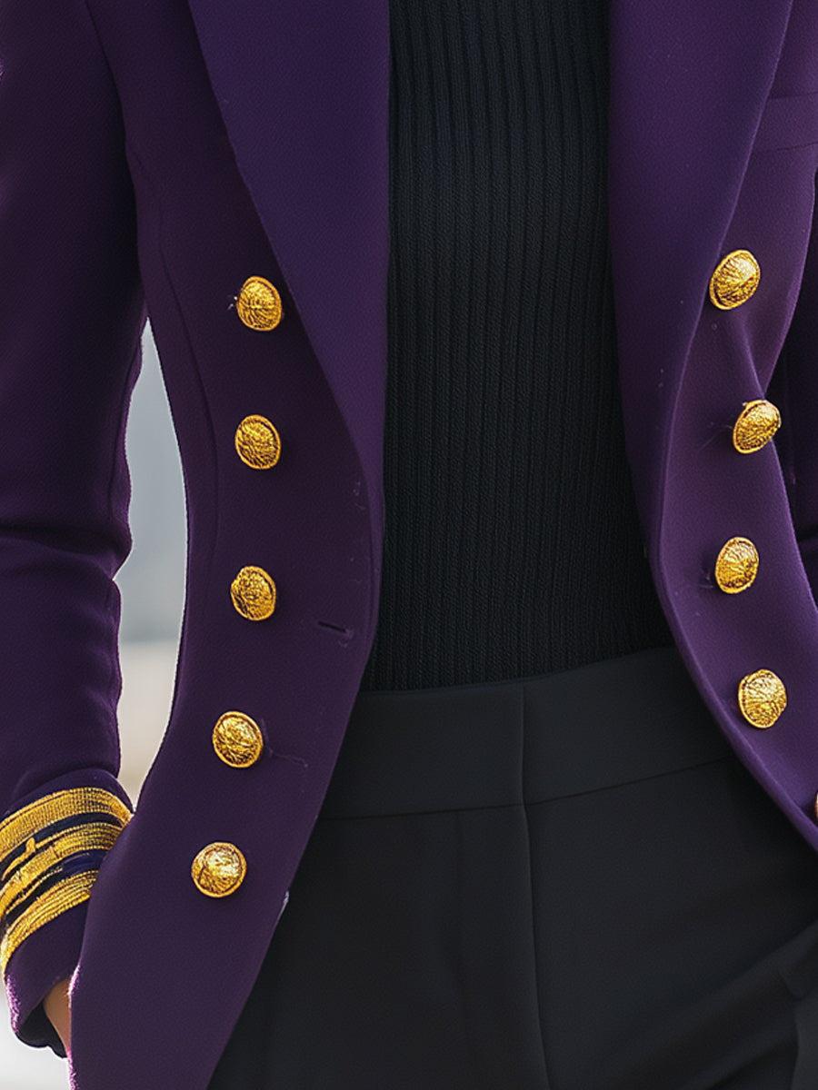 Purple Double-Breasted Military Blazer