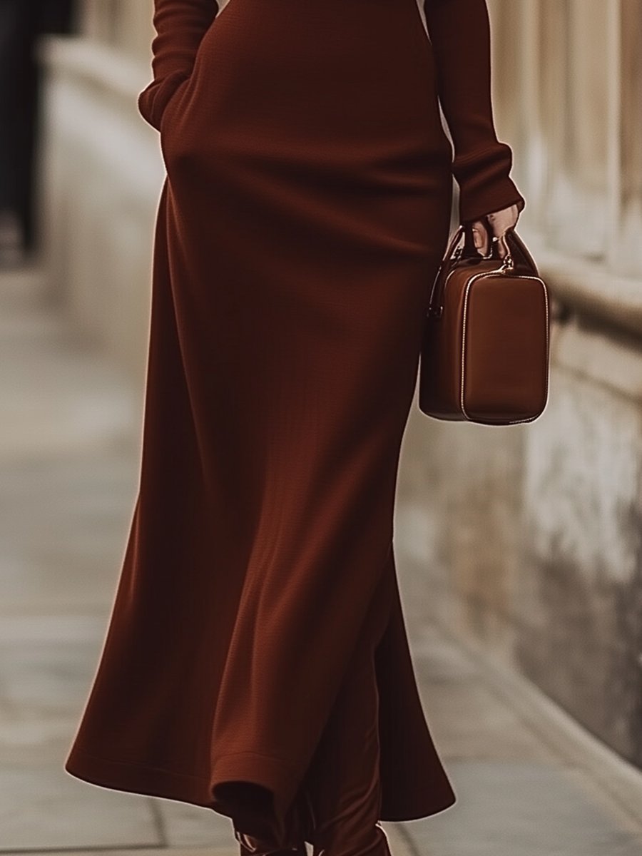 Classic Chocolate Brown Turtleneck Dress