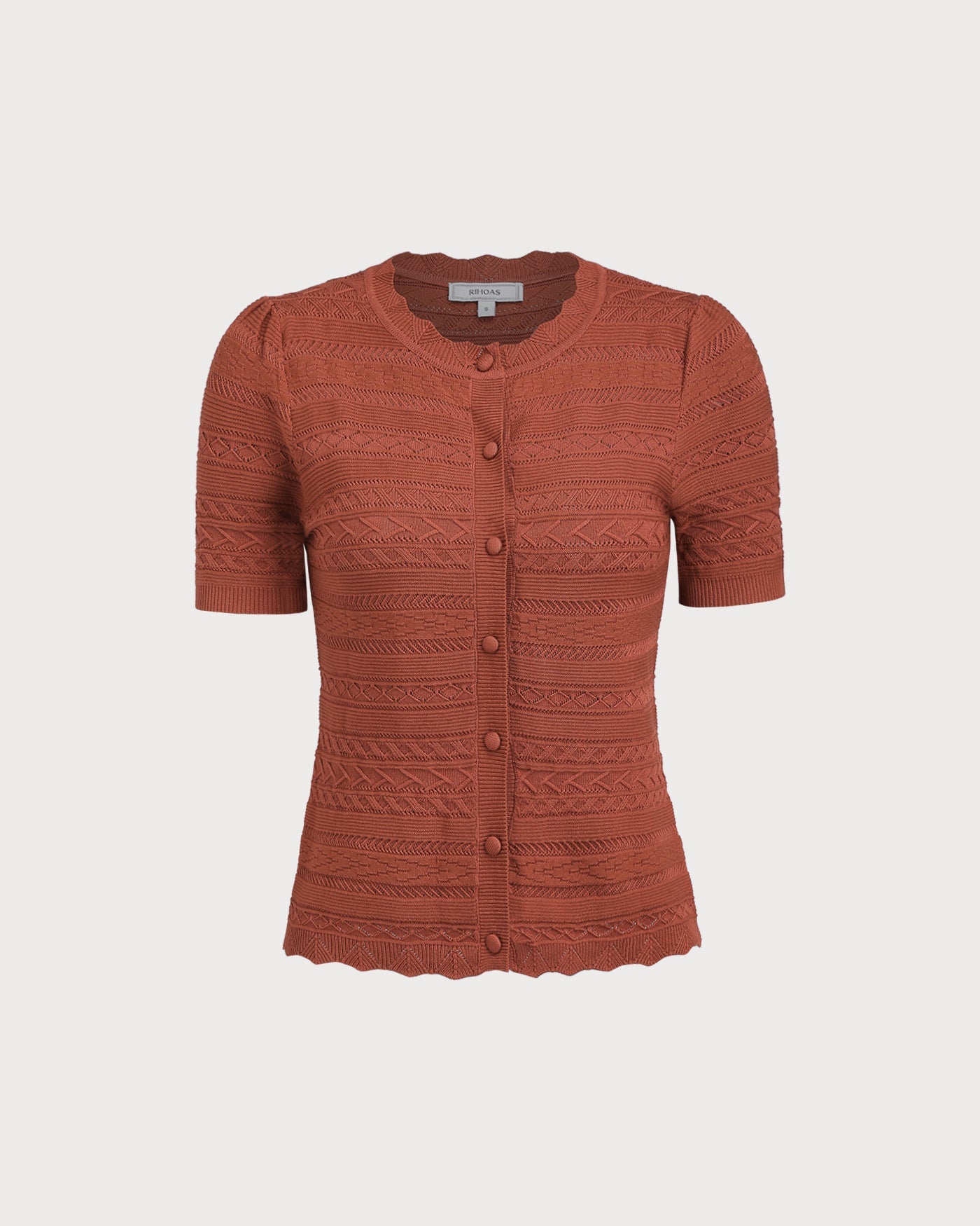 Red Puffed Sleeve Knit Cardigan