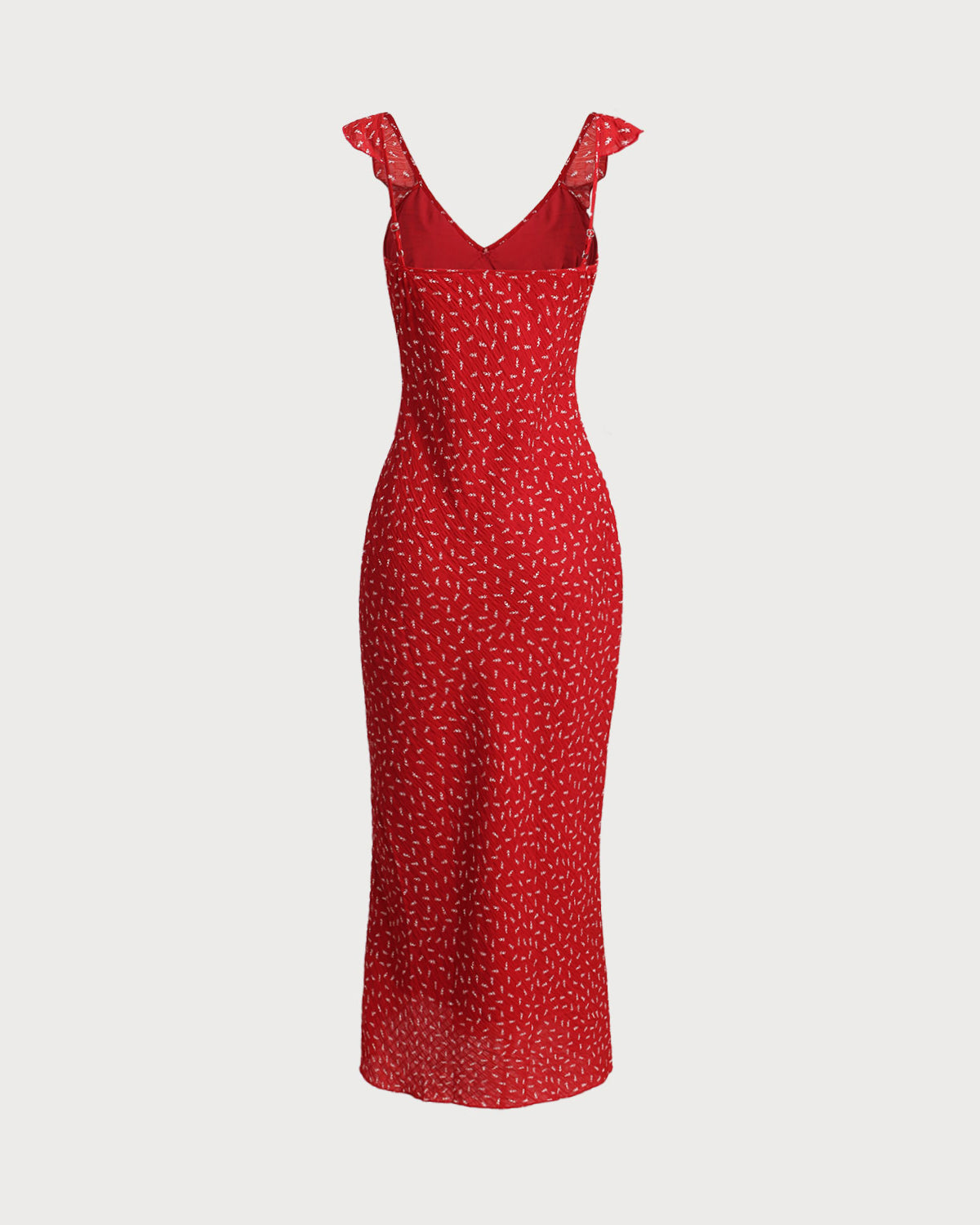 Red Floral V Neck Ruffle Maxi Dress