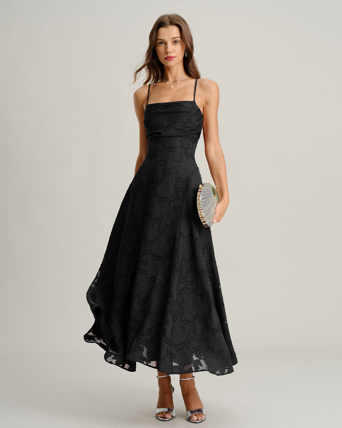 Black Jacquard Slip Maxi Dress