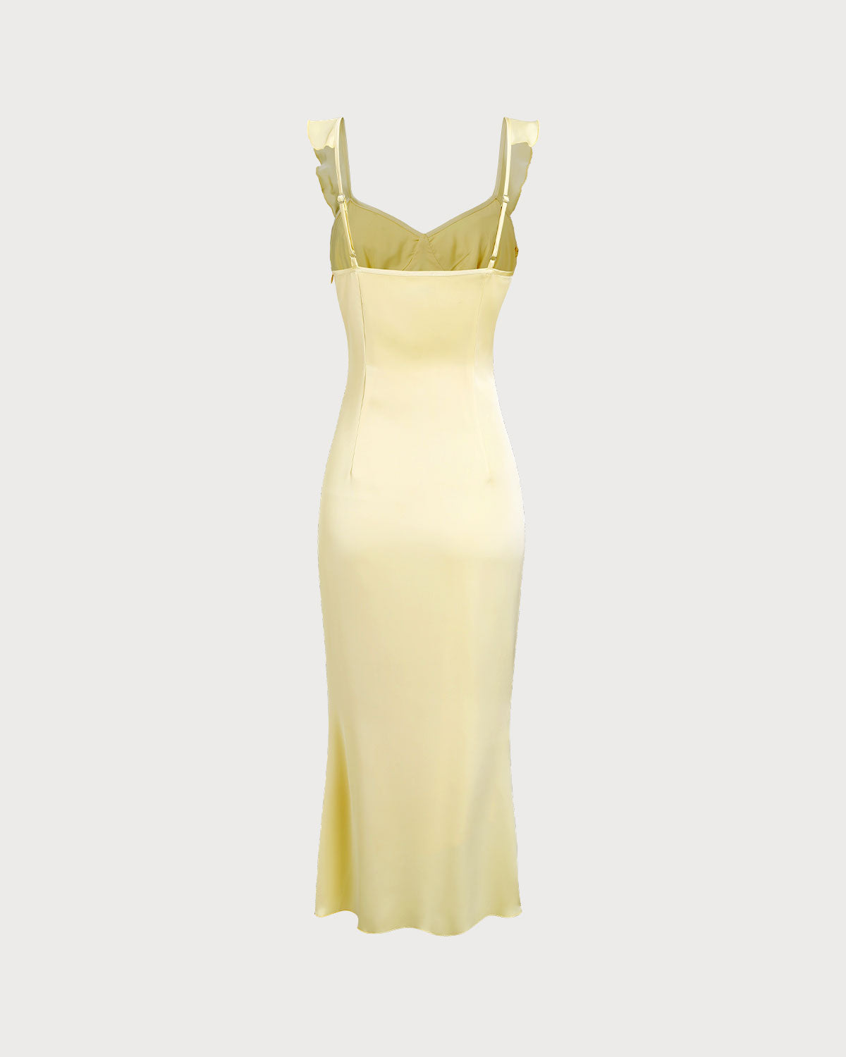 Yellow V Neck Ruffle Mermaid Midi Dress