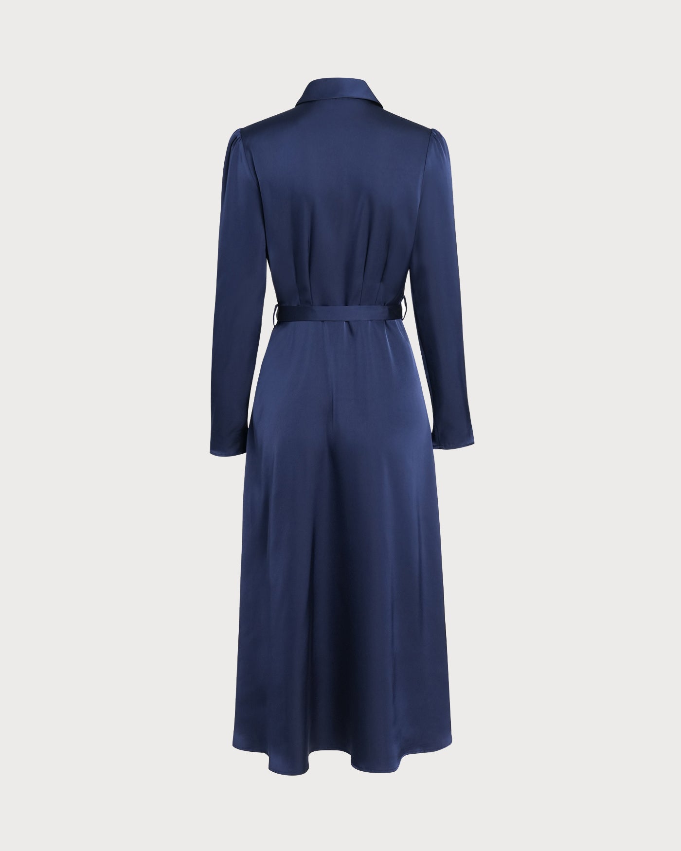 Navy Collar Satin Midi Dress