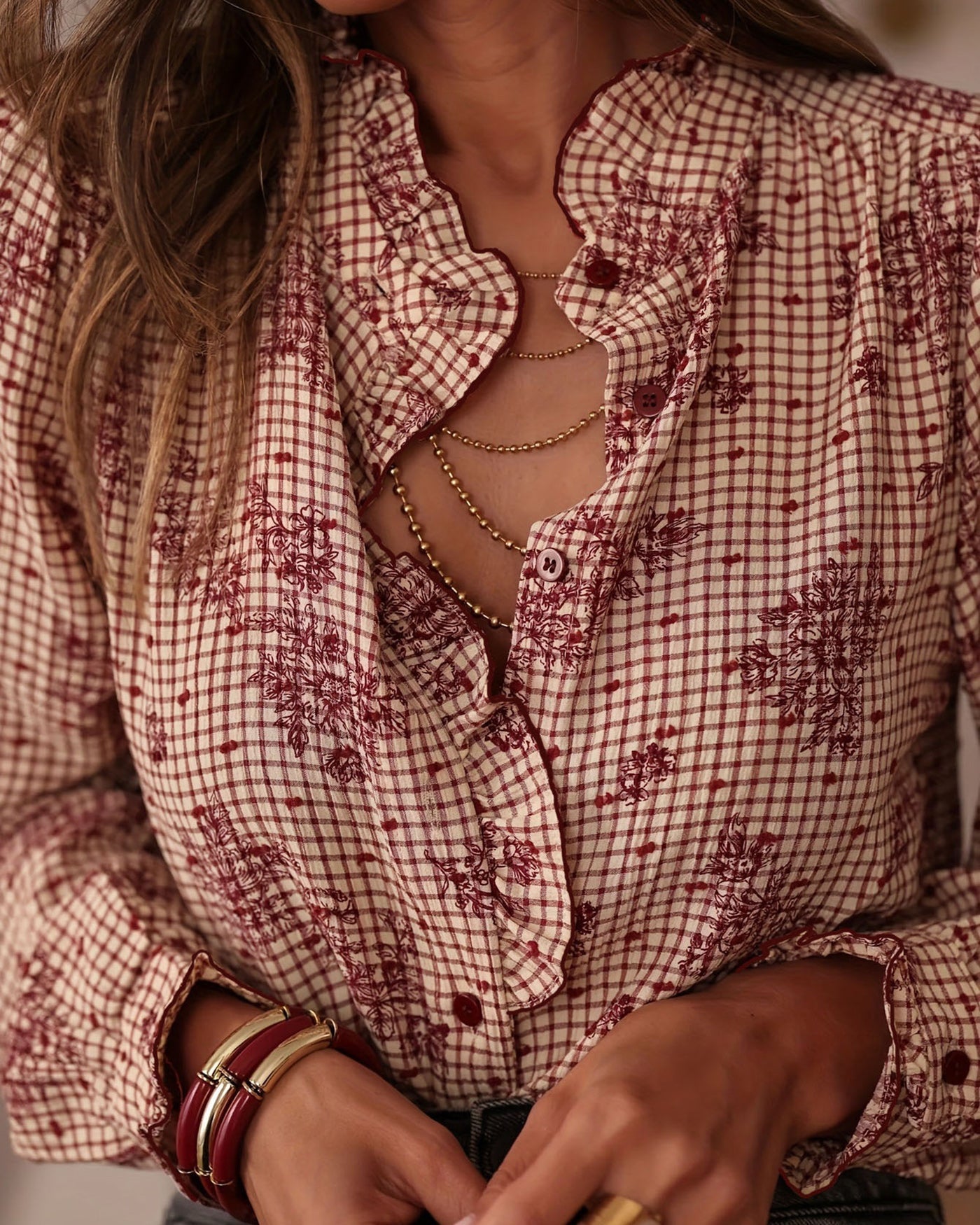 Red Plaid Floral Shirt